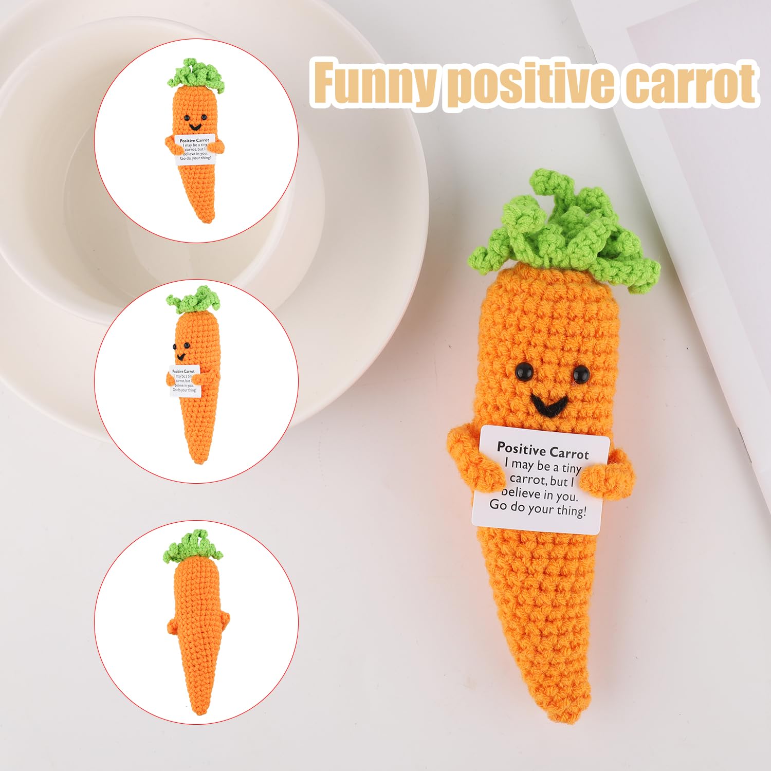 Peluche Positive Peluche Carotte Positive Tricotée - Cadeau Motivant Avec Carte, Mini Décorations Anti-Stress Patate Positive Français