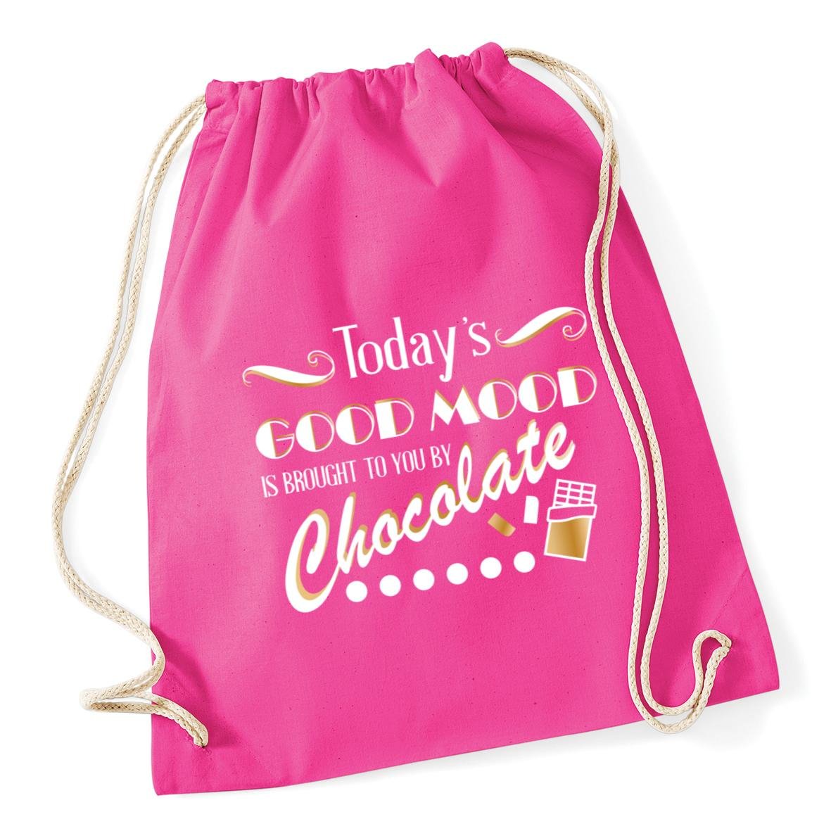 Today's Good Mood Is Brought To You By Chocolate Drawstring Cotton School Gym Bag 37cm x 46cm, 12 litres
