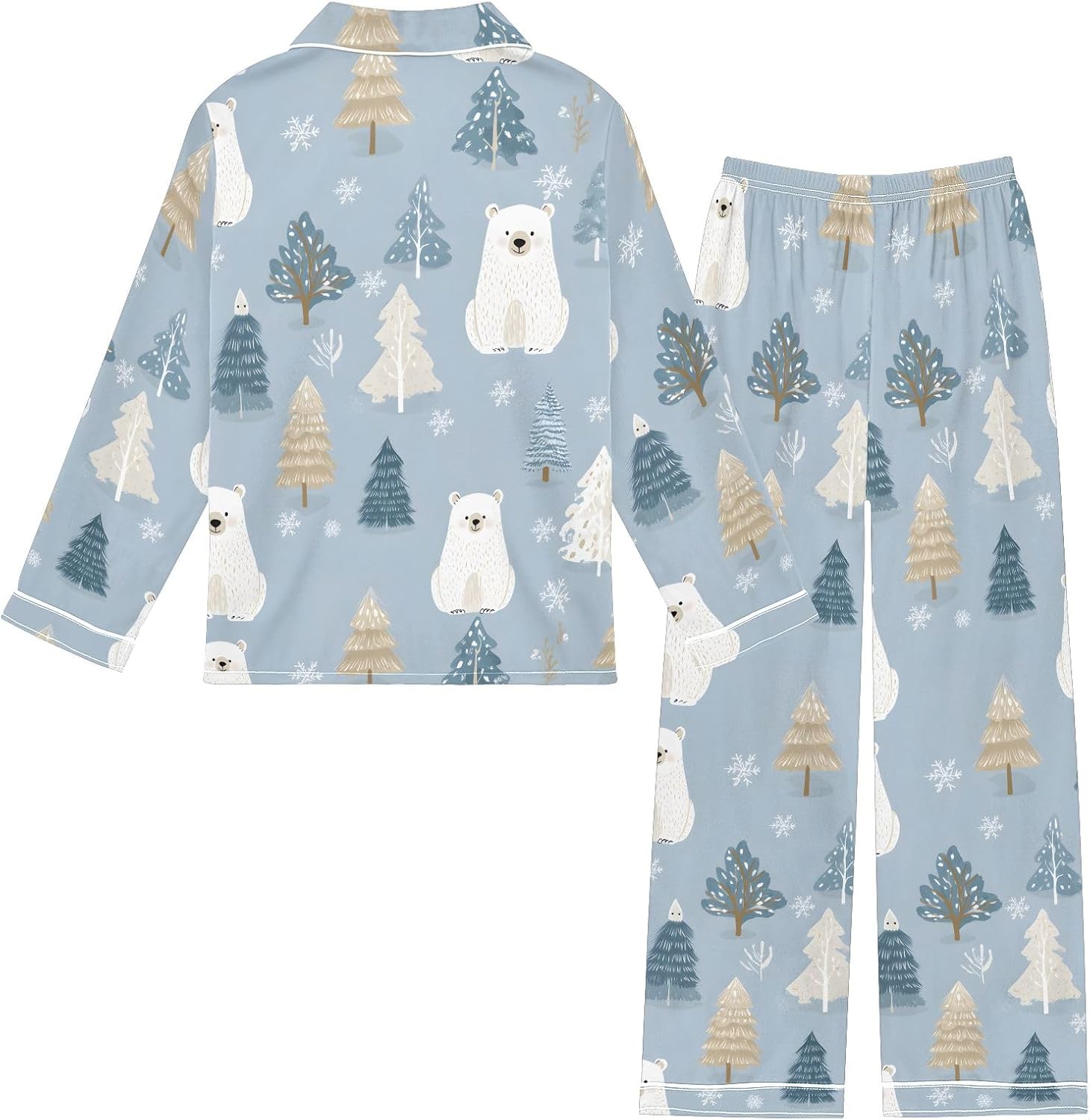 Kids Casual Satin Wear Set Polar Bear Pattern Unisex Relaxed Fit Clothing