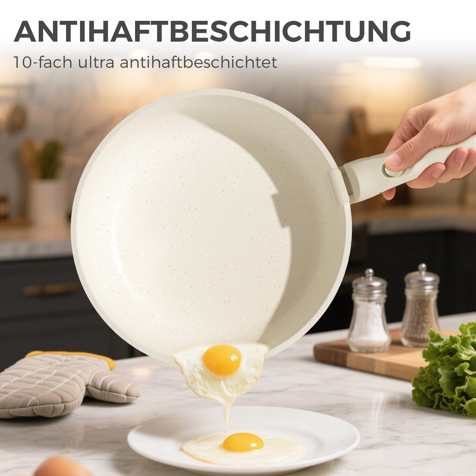 YASHE 15-teiliges Kochgeschirr-Set, Töpfe und Pfannen mit Granit-Antihaftbeschichtung, abnehmbare Griffe, stapelbar, leicht zu reinigen, kompatibel mit Induktion, Gas und Glaskeramik