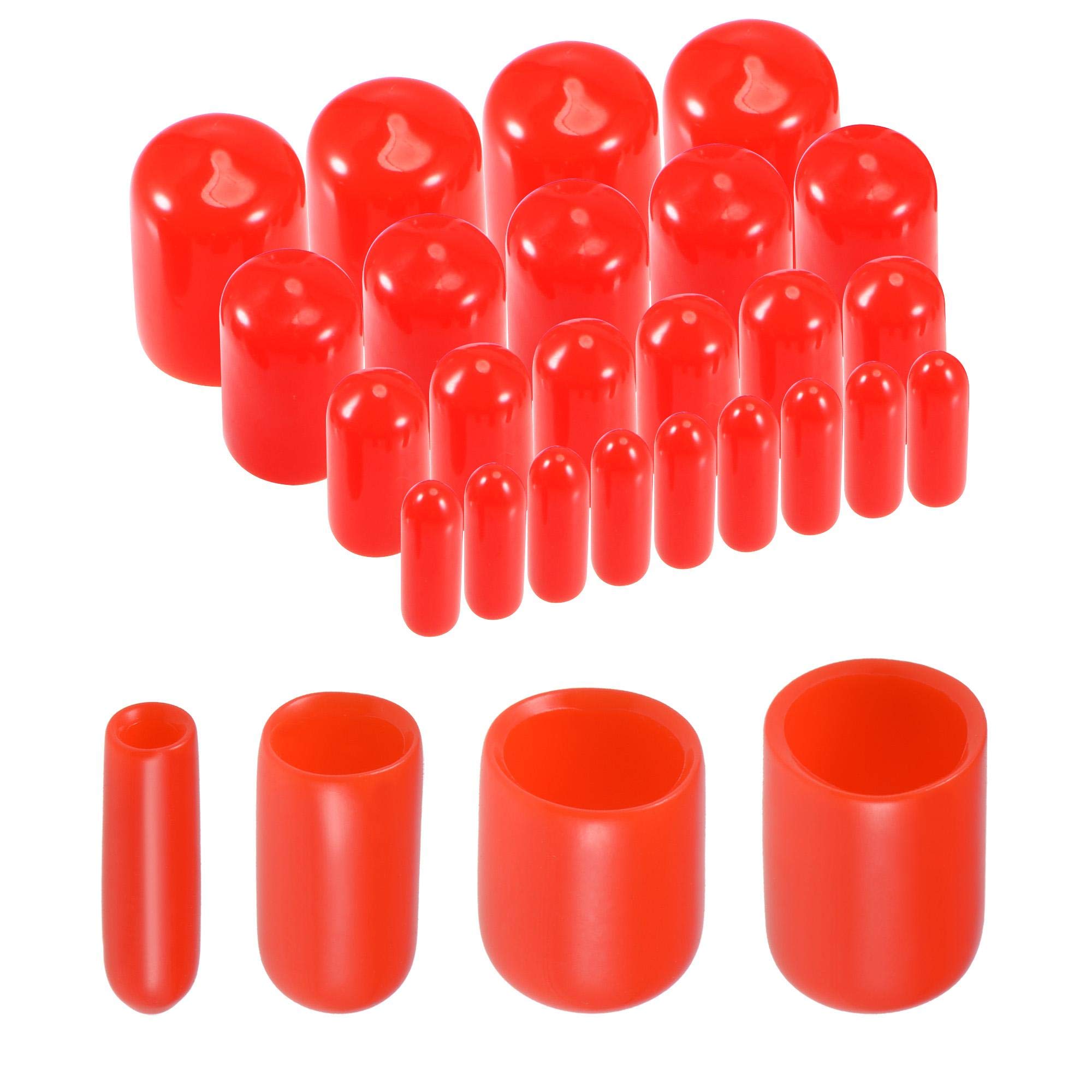 uxcell 40pcs Round Rubber End Caps 1/8" 1/4" 3/8" 1/2" Red Vinyl Cover Screw Thread Protectors Assortment Kit