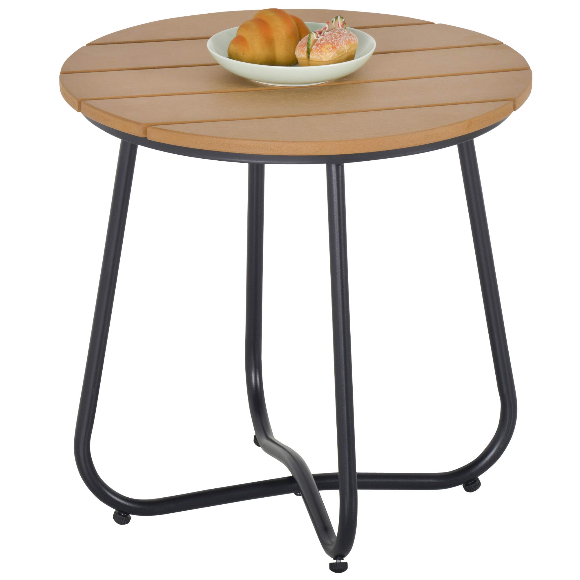 Outsunny Petite Table Basse Ronde d'Appoint Acier Jardin Balcon Terrasse Salon Ø49 x 48H cm Marron
