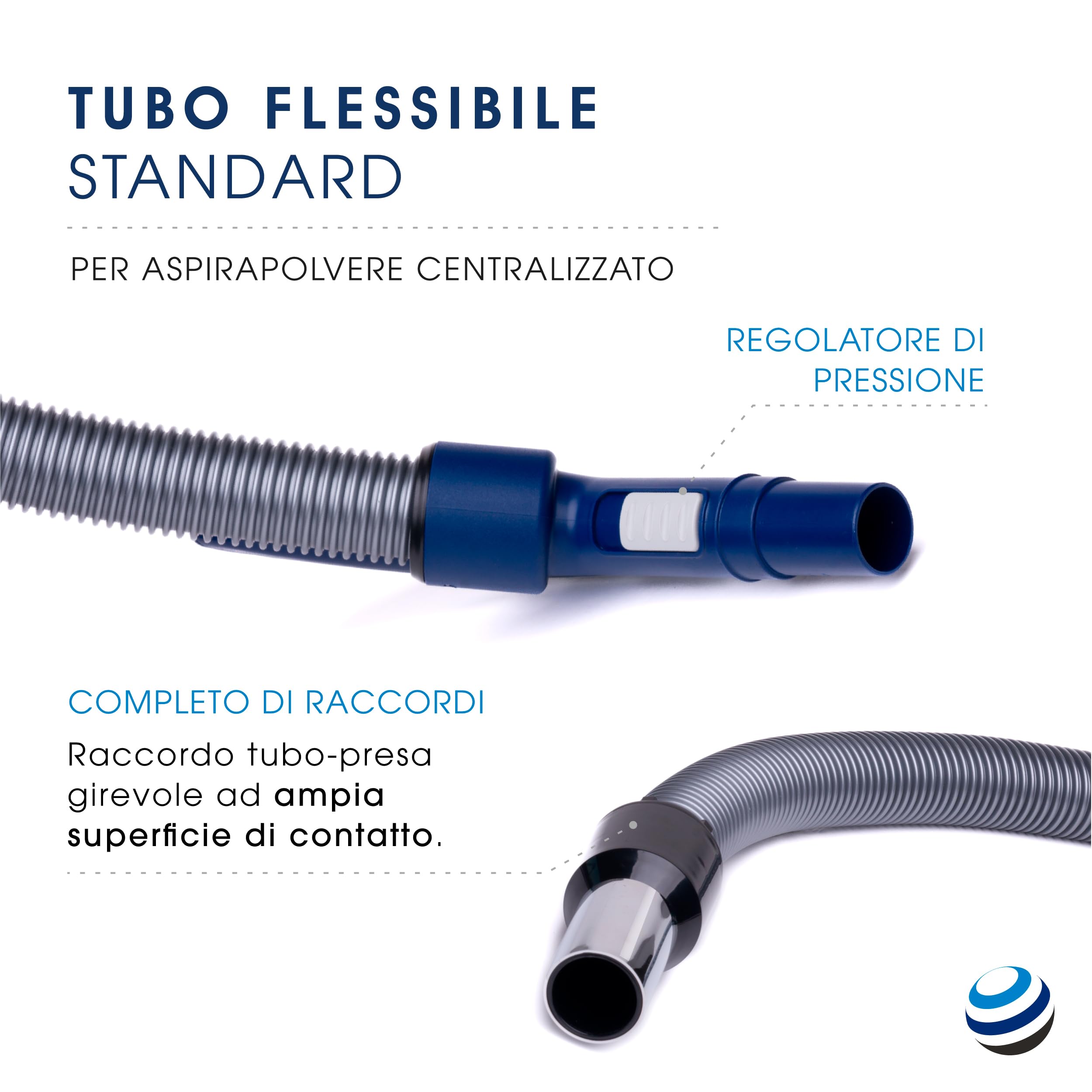 Set Tubo Flessibile e Kit Accessori per Aspirapolvere Centralizzato compatibile con Aertecnica Tubò, Sistem Air, Duovac, General D'Aspirazione GDA - Senza interruttore ON/OFF (12 metri)