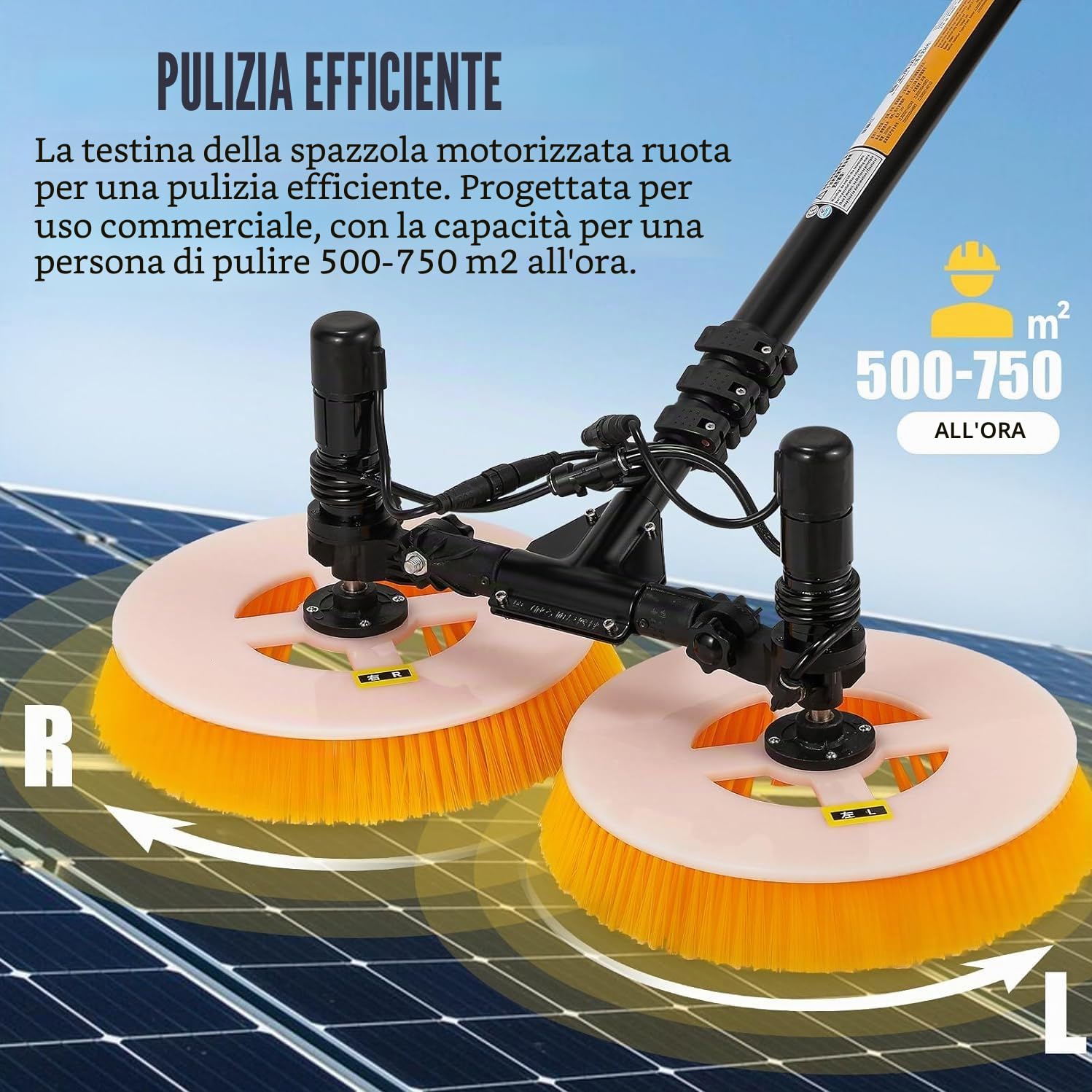 Macchina Elettrica per La Pulizia Dei Pannelli Fotovoltaici, Spazzola per La Pulizia a Spruzzo D'acqua per Pannelli Solari, Spazzola Rotante per La Pulizia Pannelli Fotovoltaici,3.5m-MainsElectricity