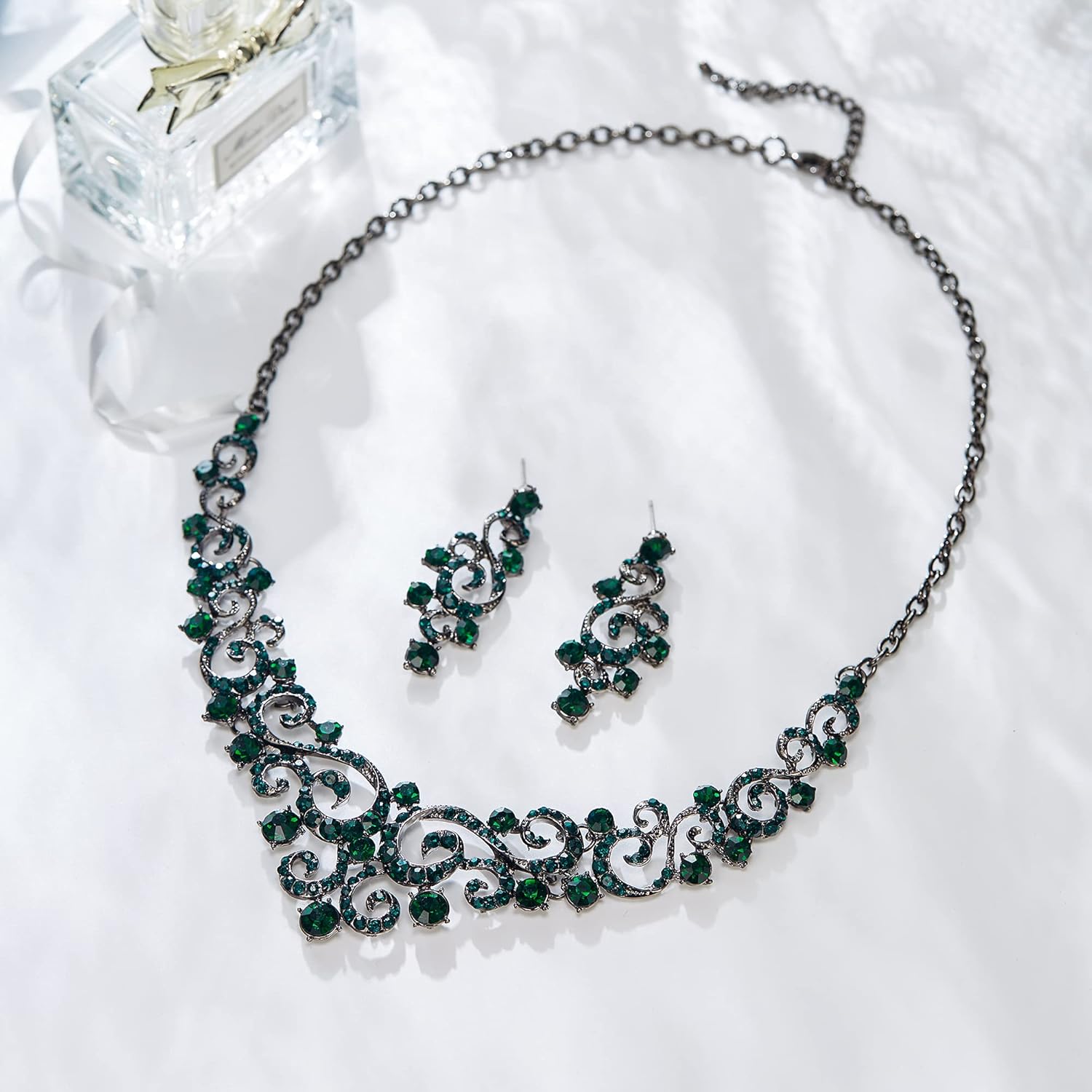EVER FAITH Women's Crystal Gorgeous Floral Vine Bridal Necklace Earrings Set