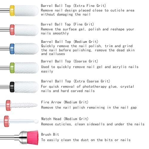 Miniatura 9 de Juego de 5 brocas de cerámica para uñas, 5 unidades, 332 pulgadas (2.35), brocas eléctricas profesionales con soporte para manicura, pedicura,