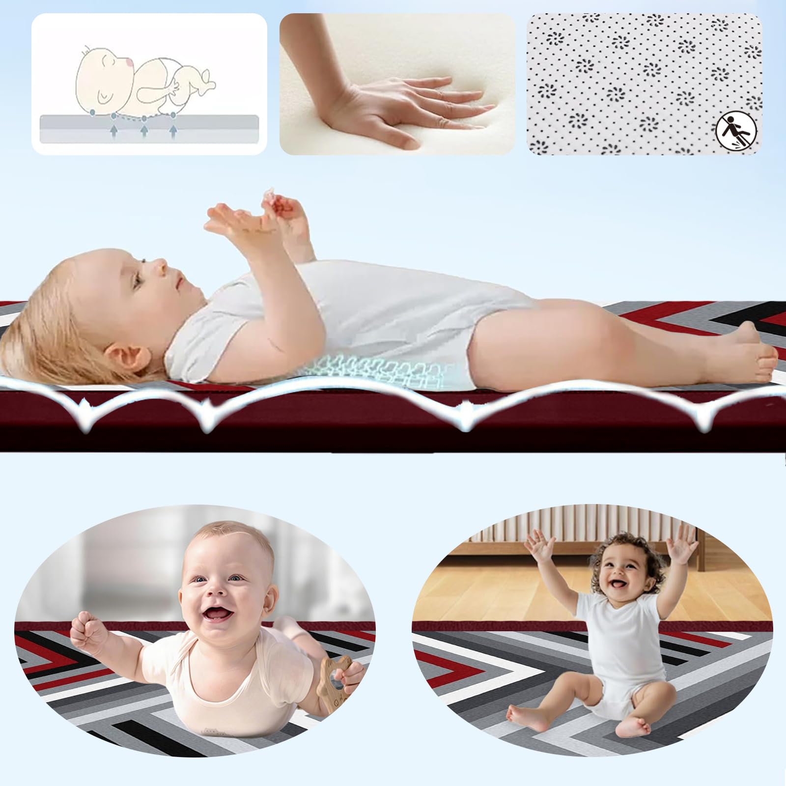 Krabbelmatte Baby - 2 cm Dicke Spielmatte - weich Teppich Kinderzimmer - rutschfeste Schaumstoffmatte - Spielteppich Kinder - Krabbeldecke warm - Kinderteppich 60 x 180cm
