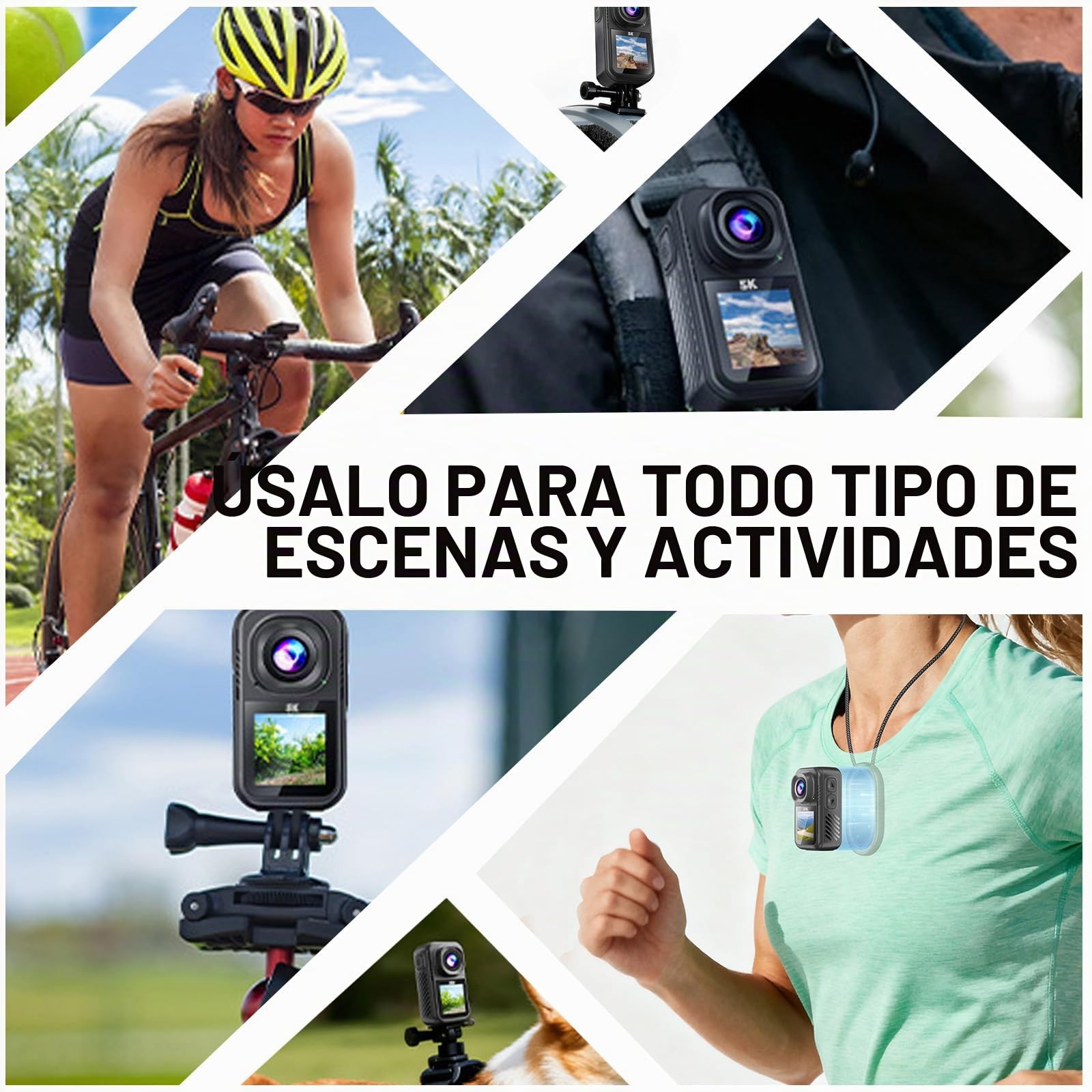 Action Cam 5K, Mini Action Cam con Tarjeta de 64GB, Videocámara Deportiva WiFi de 130°, Cámara Deportiva para Aventura, Cámara Deportiva para Ciclismo, Vlogging y Viajes