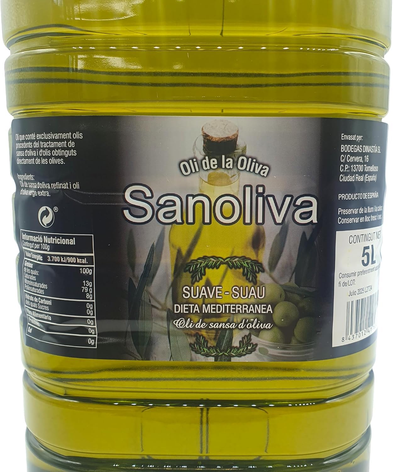 Aceite de Orujo - Aceite de Oliva Suave - SANOLIVA - 5 Litros - Origen ESPAÑA - Aceite de Oliva Sansa/Orujo - Pack 2 Garrafas x 5 litros