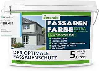 derendo Fassadenfarbe Grün EXTRA silikonharzverstärkt aussen Weißgrün 5l | Für Putz Beton, Abperleffekt, wasserabweisend, UV-beständig, hohe Deckkraft, rissfüllend, diffusionsoffen, Made in Germany