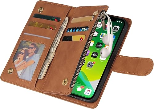 Miniatura 10 de Asuwish Funda compatible con iPhone 13 de 6.1 pulgadas, protector de pantalla de vidrio templado y funda magnética con tapa abatible, funda para