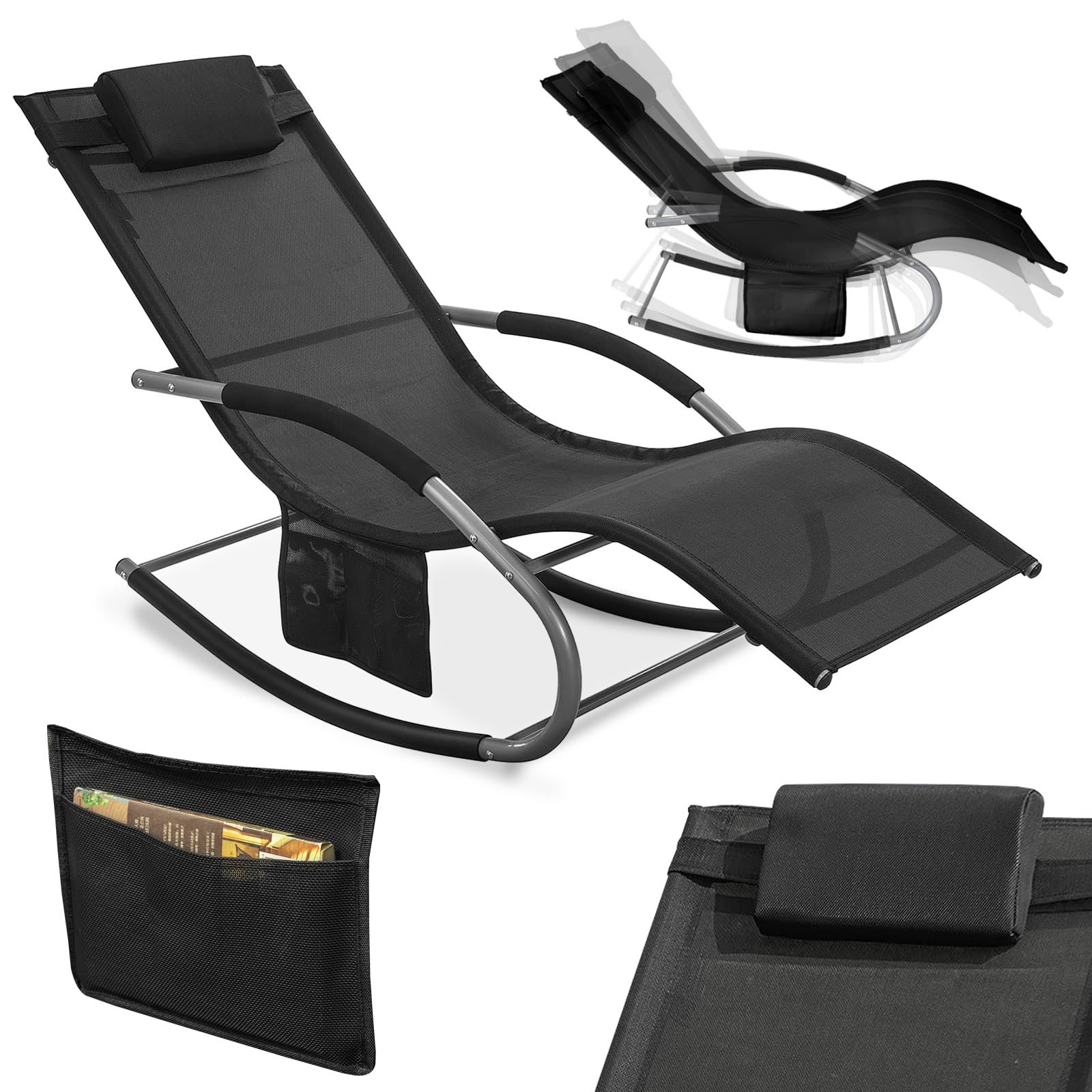 SoBuy Muebles de Jardin Mecedora Silla Tumbona de Exterior Reclinable y Ergonómica Resistente al Clima para Jardín, Terraza y Camping 150 kg de Carga OGS28-SCH