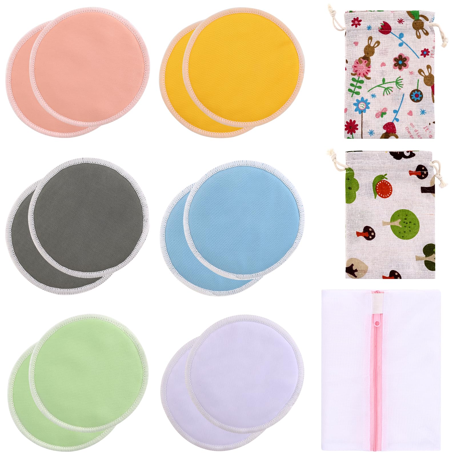 12 pcs (6 works) Nursing Pads Set Nursing Pads Washable Organic Bamboo Nursing Pads Reusable Nursing Pads Washable Soft Absorbent Nursing Pads with 1 Laundry Bag and 2 Organza Bags