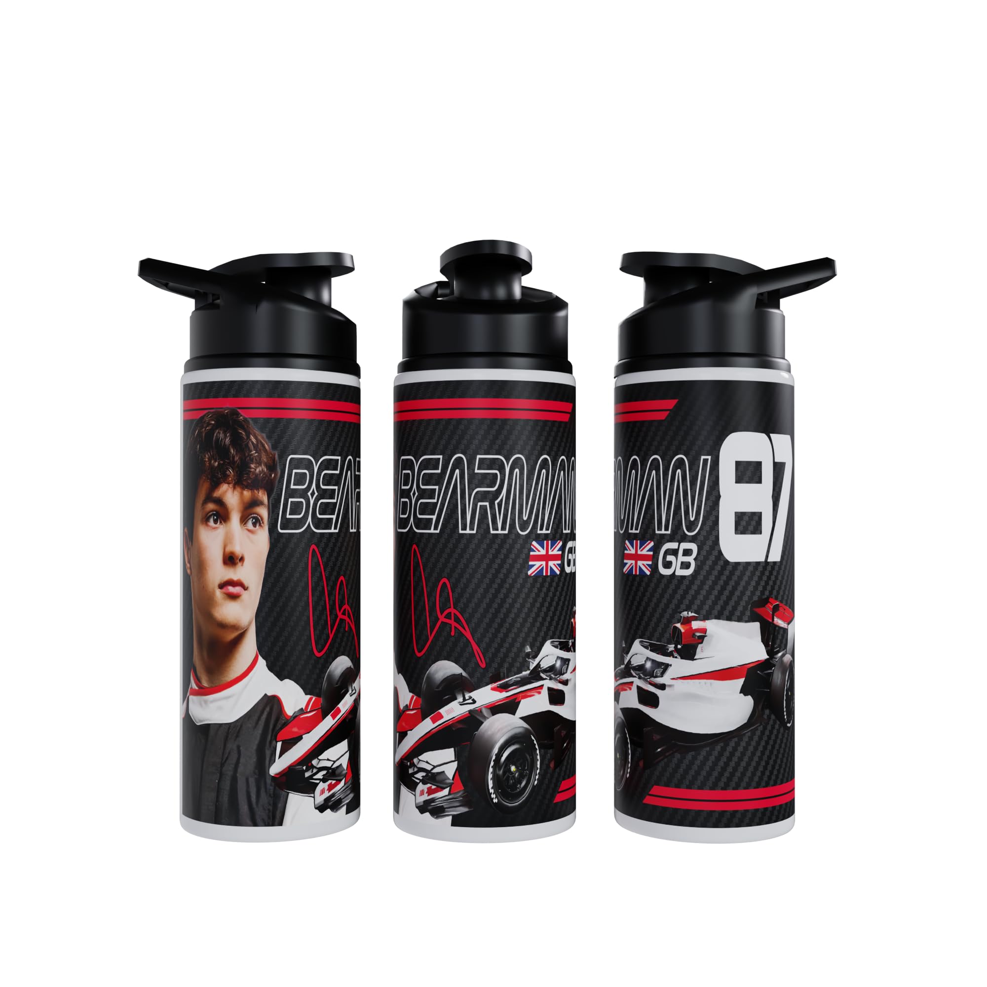 Partisan Bearman Water Bottle F1 inspired Racing Fan Gift 750ml or 600ml Aluminium Sports Bottle with Flip Lid Carry Handle 2026 (Black, 600, Millilitres)
