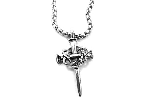Crown of Thorns, Cross Pendant Necklace on a Heavy Chain