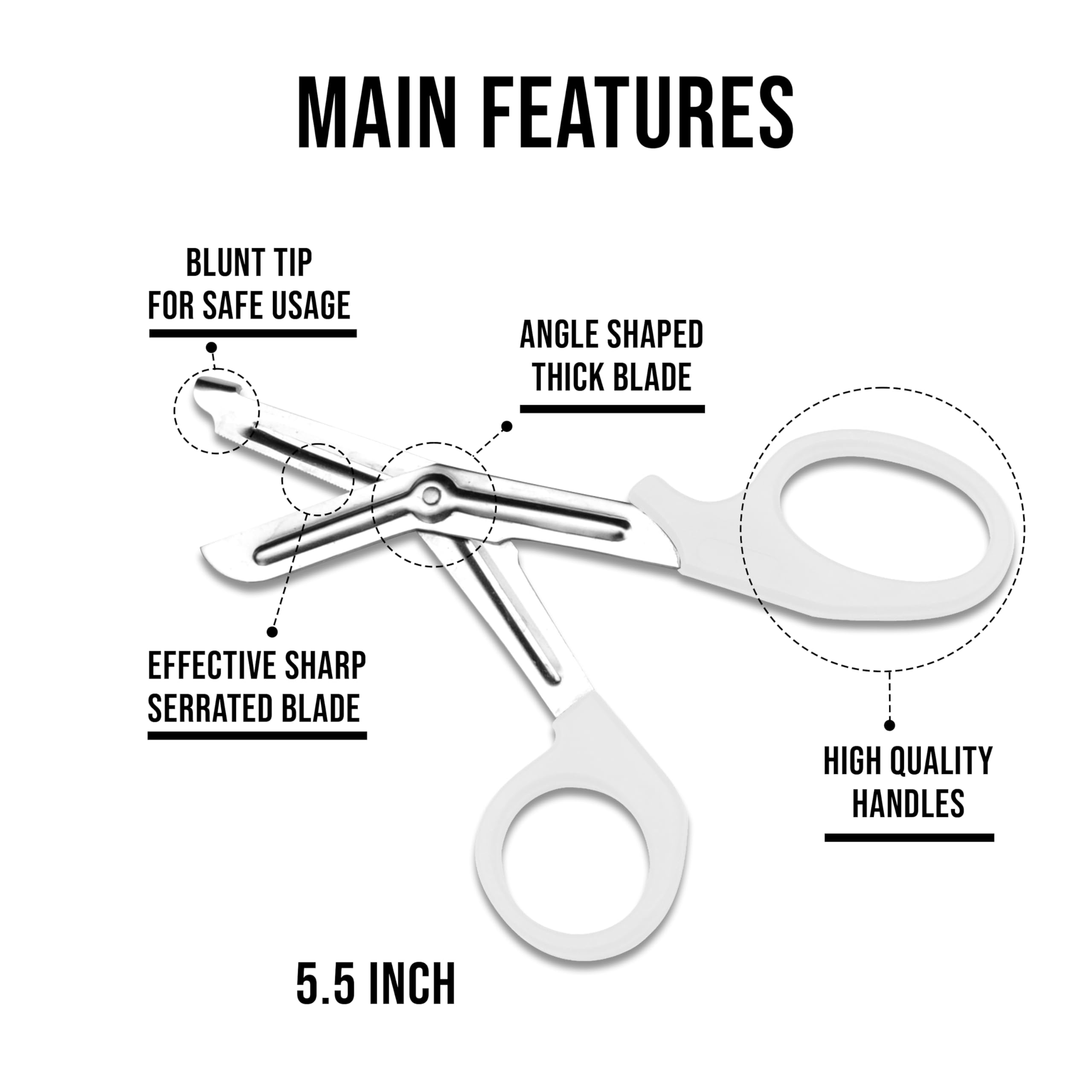 EMS XTRM 20-Pack Multicolor Stainless Steel Medical Trauma Shears for EMS, Nurses, Police & Firefighters - Durable, Sharp, and Built for Comfort, White