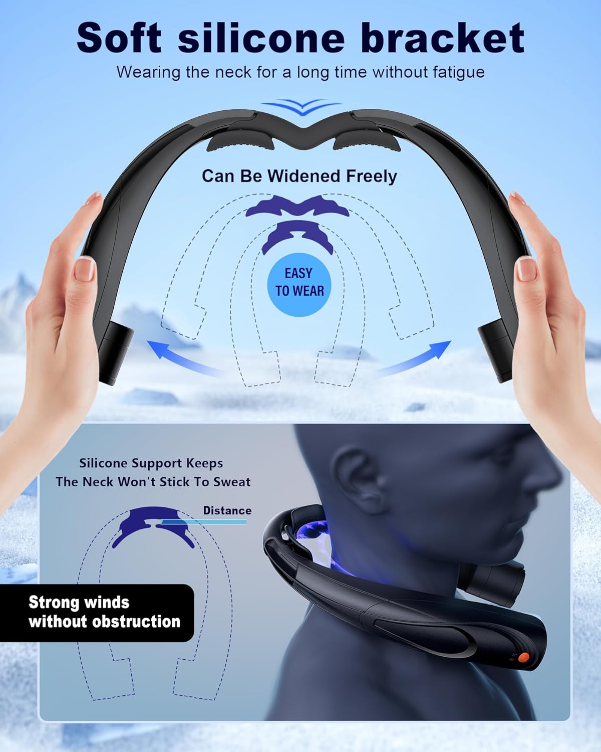 Neck Fan, AI 6 Speeds Powerful Portable Fan, 6000mAh Long-Lasting Battery Faster Cooling, USB-C Rechargeable, Hands-Free, 360° Airflow, Quiet Personal Fan for Women Men Office Travel Outdoor