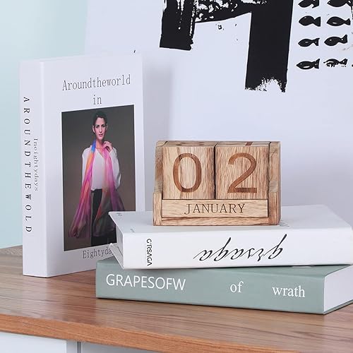 Miniatura 5 de Calendario de escritorio de madera, bloques de calendario de escritorio para profesores, bloque de fecha perpetuo de oficina, decoración de