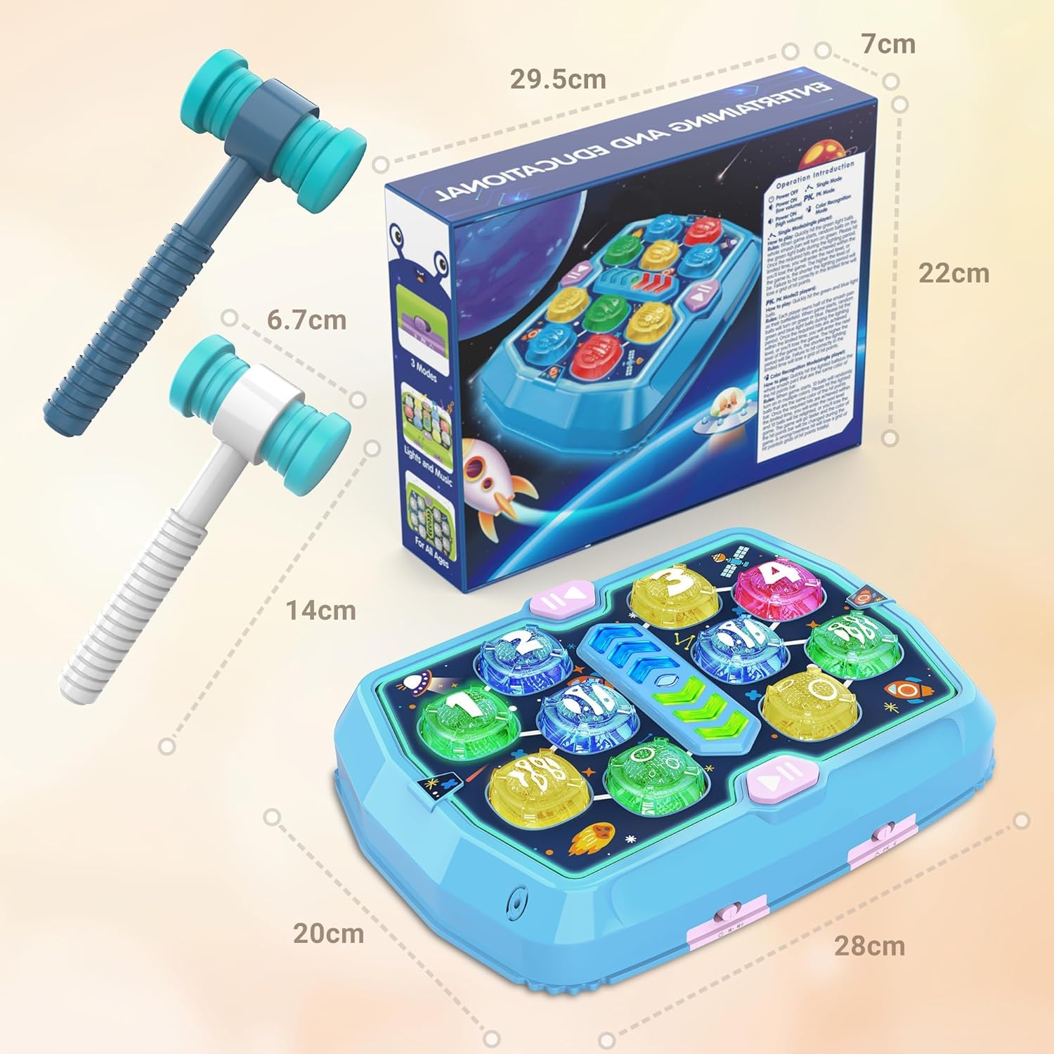 Pafolo Whack Game Mole Toy para niños pequeños, Regalos de cumpleaños de Navidad para Juguetes para niños/niñas de 3 4 5 6+ años, Juguetes educativos interactivos con 2 martillos Azul