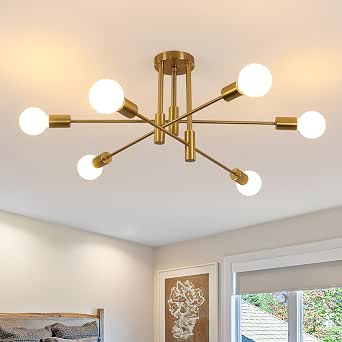 Coely Lapadario Sputnik, 6 Luci E27 Plafoniera Soffitto Vintage in
