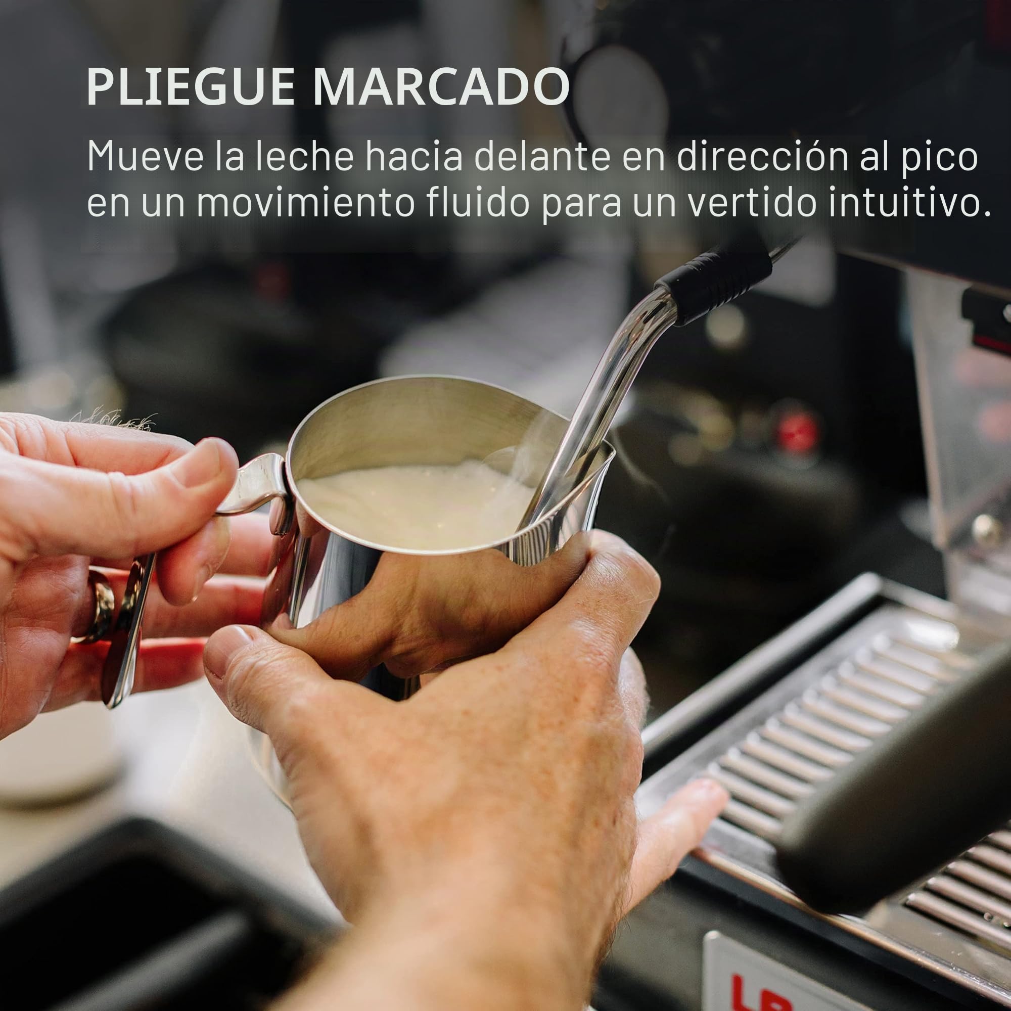 Fellow Eddy jarra de vapor para espumar leche y arte de precisión para latte, ayuda a medir, boquilla estriada, pliegue frontal afilado, acero inoxidable 304 18/8