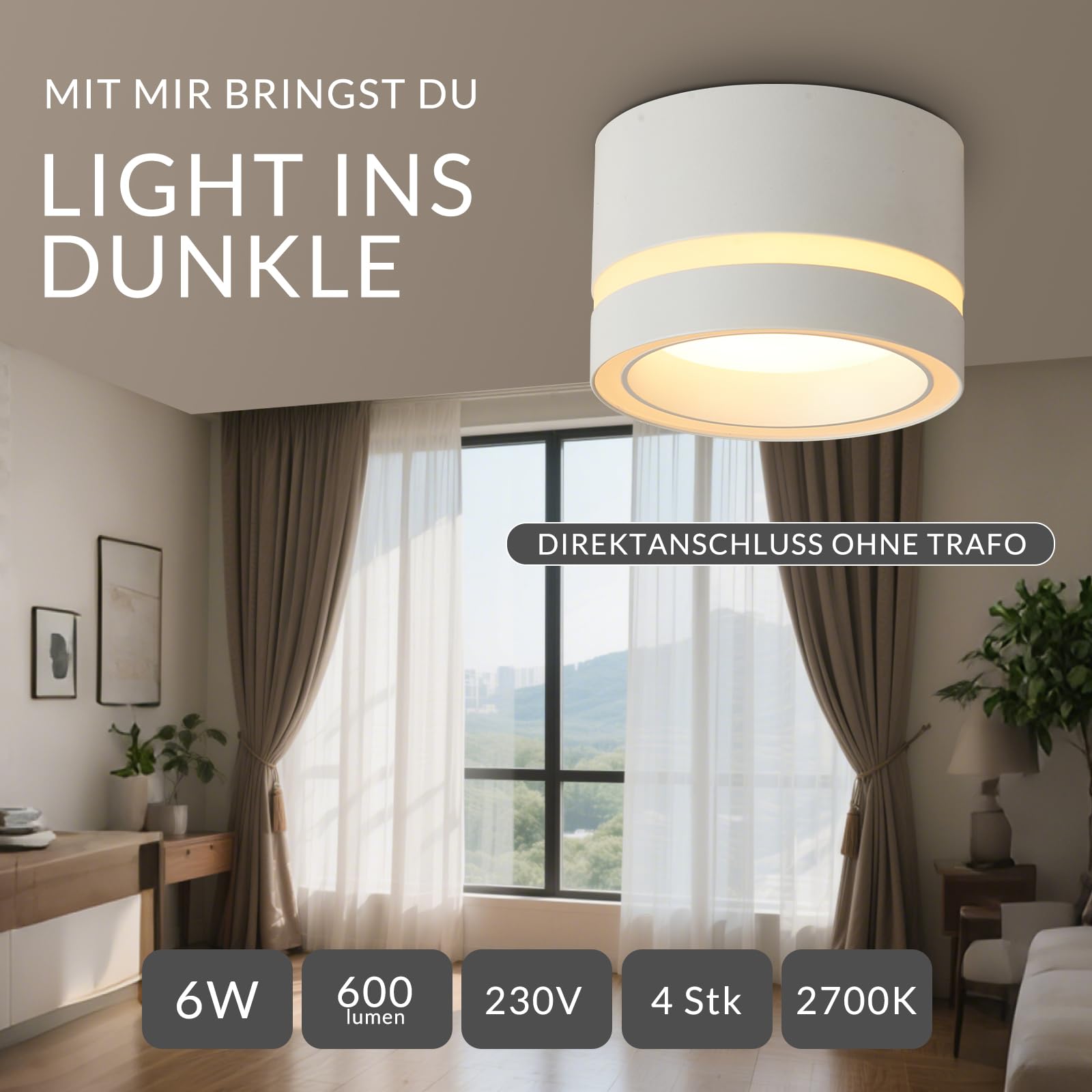 HCFEI LED Aufbauspots IP44 - Ø85*55mm Deckenspots - 6W 600LM GX53 LED Aufbaustrahler - Aluminium Aufputz 230V Aufbauleuchte Deckenlampe für Bad Badezimmer (Weiß 2700k 4 Stück)