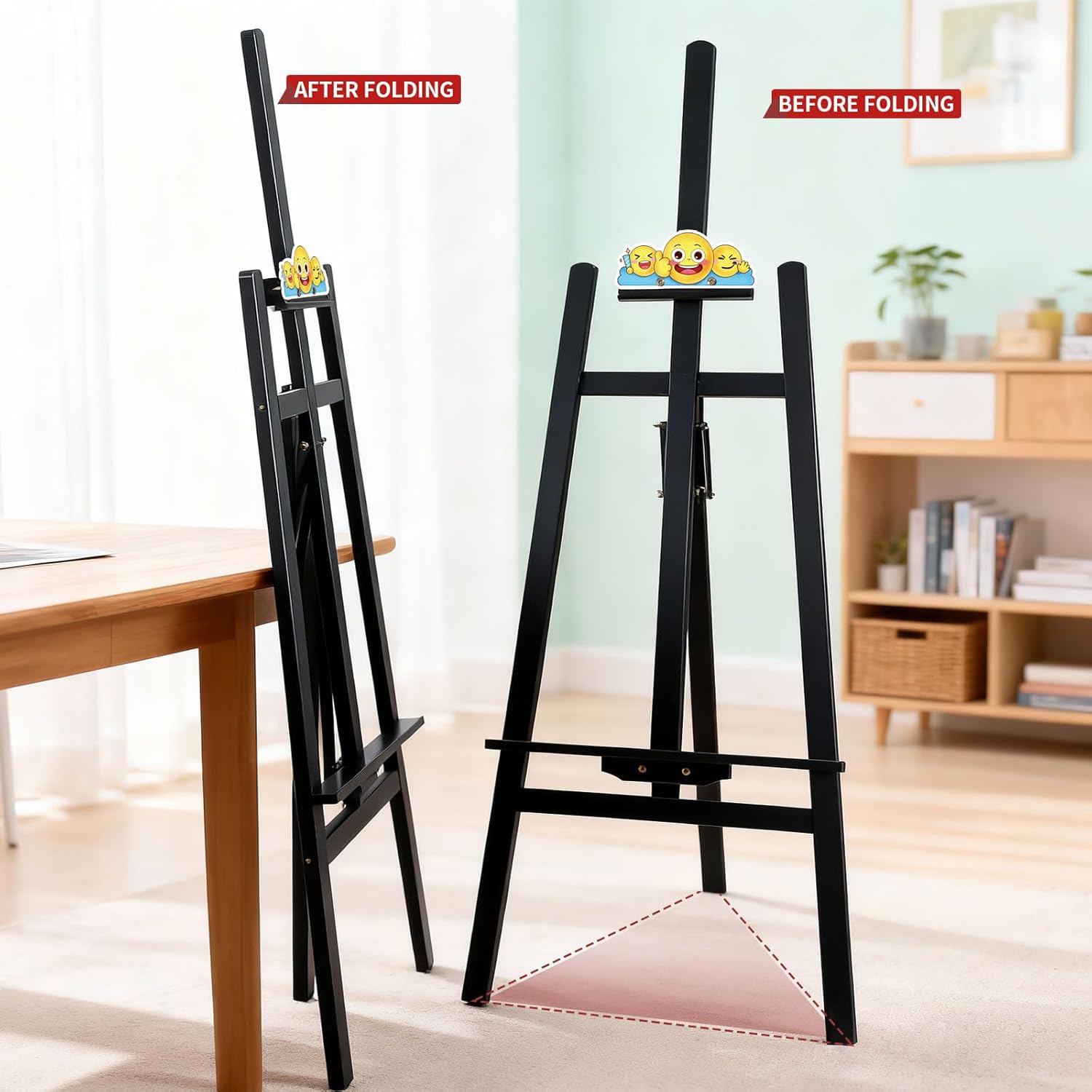 Black Wooden Easel Stand for Sign, 47" Adjustable Painting & Display Easel for Adults, Beginners and Students - Folding Portable Artist Easel for Canvas, Wedding, Poster