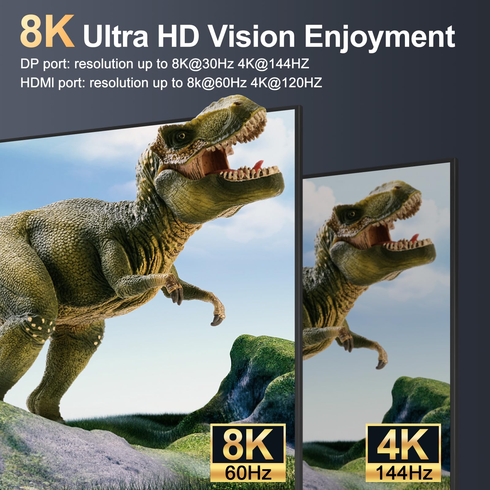 KVM Switch 2 PC 3 monitory 8K 60 Hz 4K 144 Hz, potrójne monitory, 2 HDMI + DisplayPort, przełączniki KVM z 4 portami USB 3.0, przewodowym pilotem zdalnego sterowania i 2 kablami USB