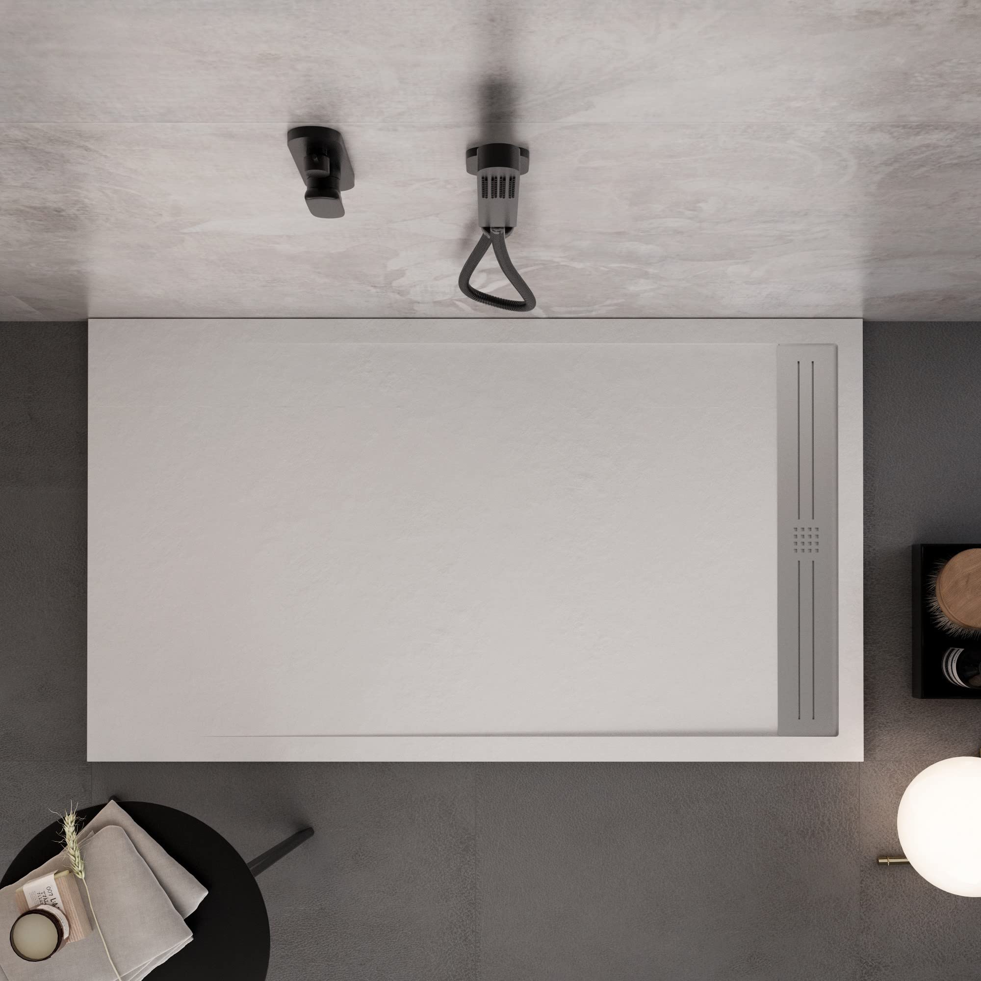 OLIMPO DOCCE - Plato de ducha de mármol blanco efecto piedra cemento Relax - 90 x 120 cm