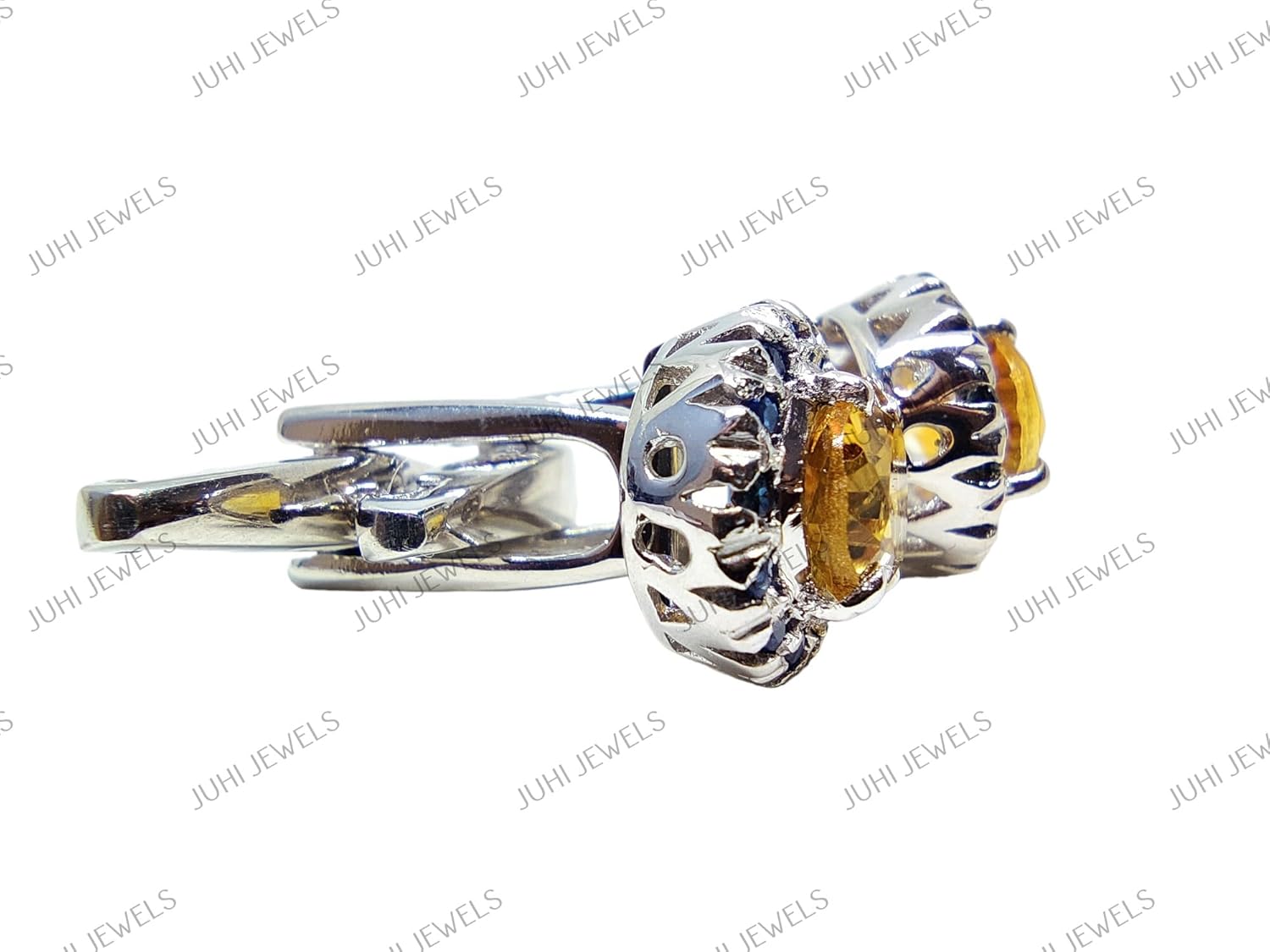 Natural Citrine Sapphire Cufflinks 925 Silver Citrine Sapphire Groomsmen Cufflinks For Wedding November Birthstone Cufflinks