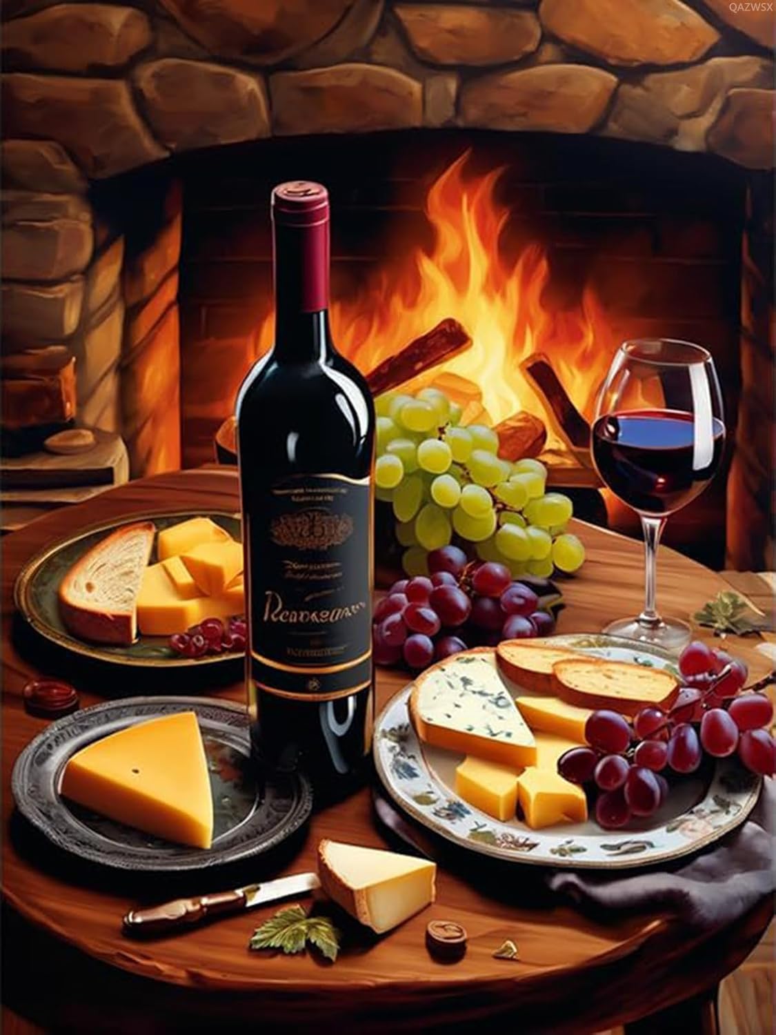 QAZWSX Dinner Red Wine Diamond Painting Kits for Adults, Wine Drinks 5D DIY Diamond Art Kits Full Drill Diamond Dots for Gift Wall Decor and Relaxation Gem Arts 12x16 inch