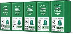 by Amazon Lungo Aluminium-Kaffeekapseln, kompatibel mit Nespresso, mittelgeröstet, 100 Stück (5 Packungen mit je 20 Stück) – Rainforest Alliance zertifiziert