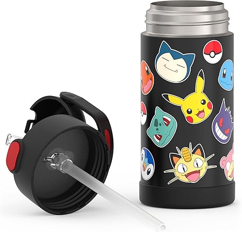 Miniatura 6 de THERMOS FUNTAINER - Botella de acero inoxidable con aislamiento al vacío y sorbete capacidad de 12onzas para niños Pokemon 12 Ounce (Black),