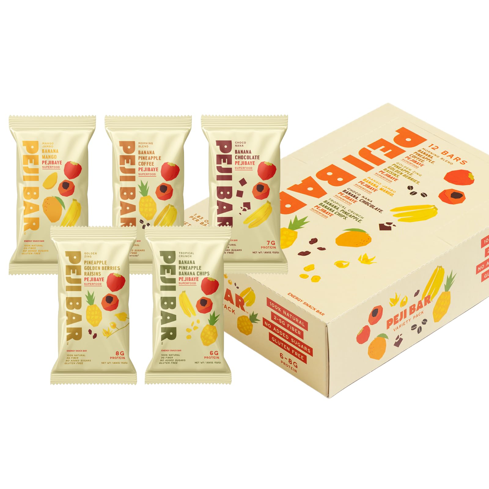 PEJI BAR Energy Bars, Pejibaye Superfood, Variety Pack, 6-8g Protein