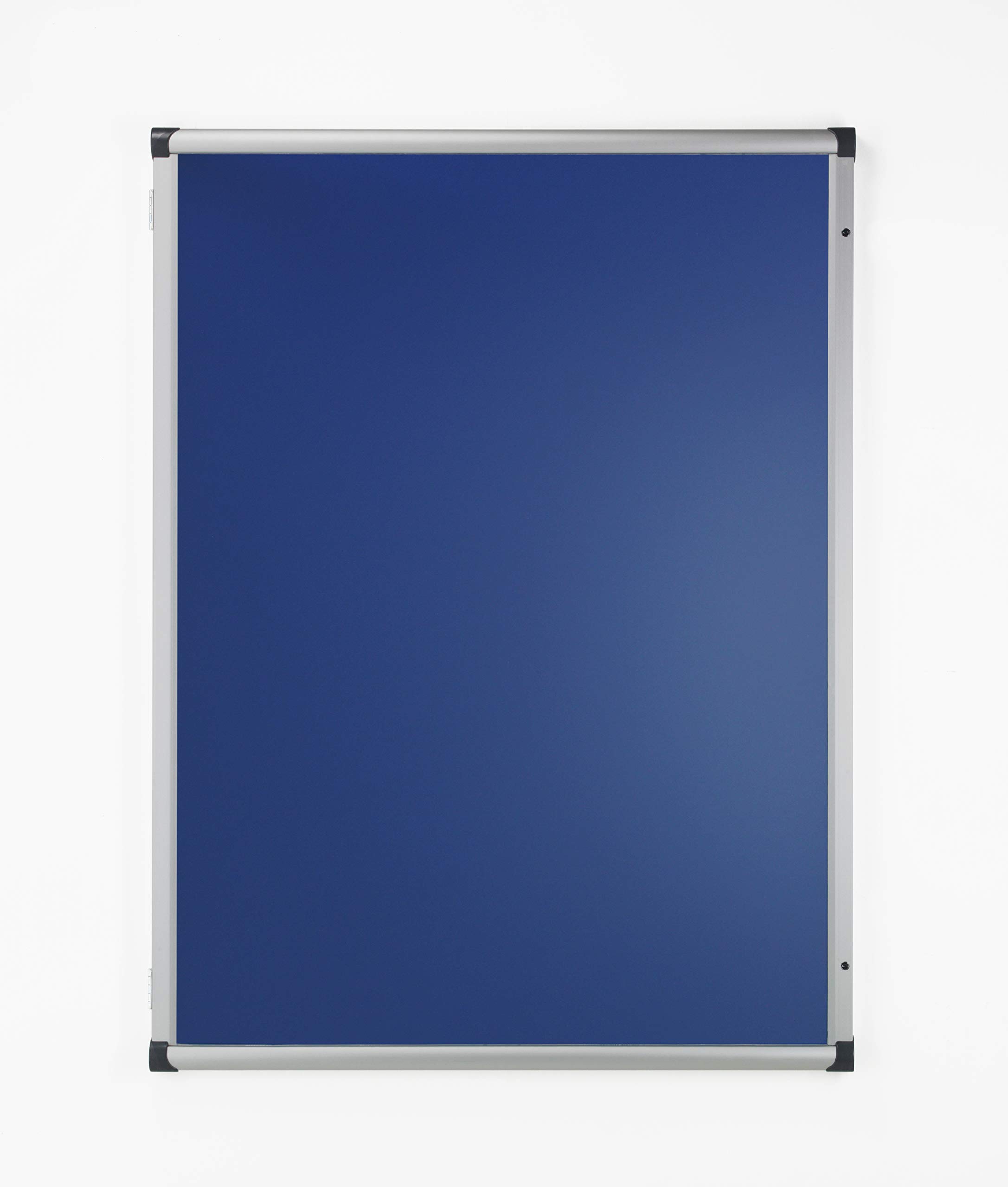 Fire Retardant Lockable Noticeboard Blue Felt 600mm x 900mm Aluminium Frame