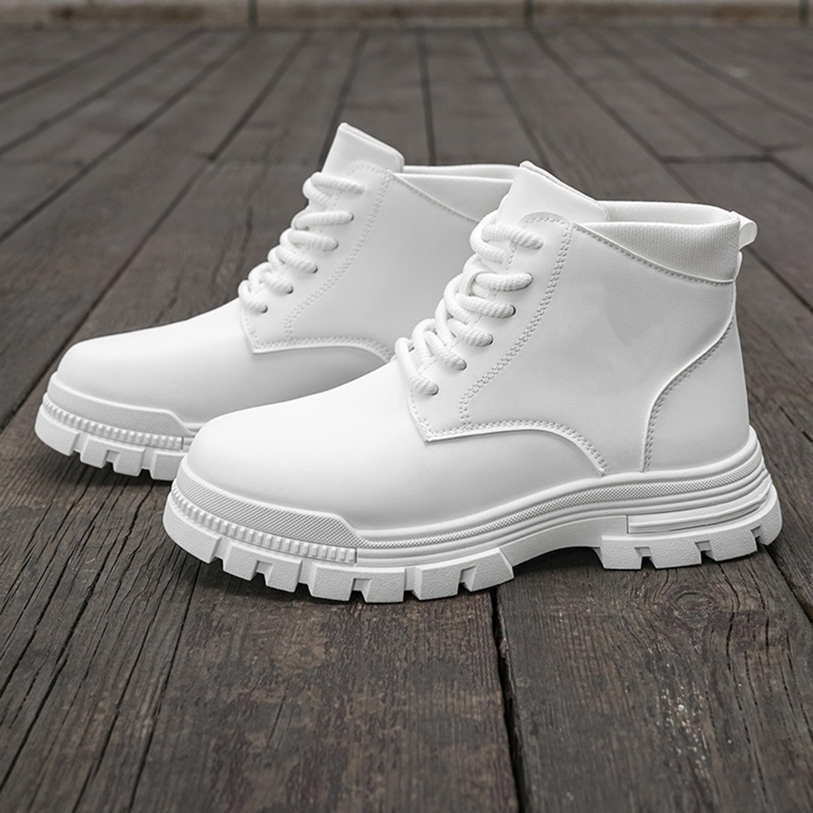 Damen Stiefeletten Leder, Schnürboots Plateau Abriebfest Springerstiefel