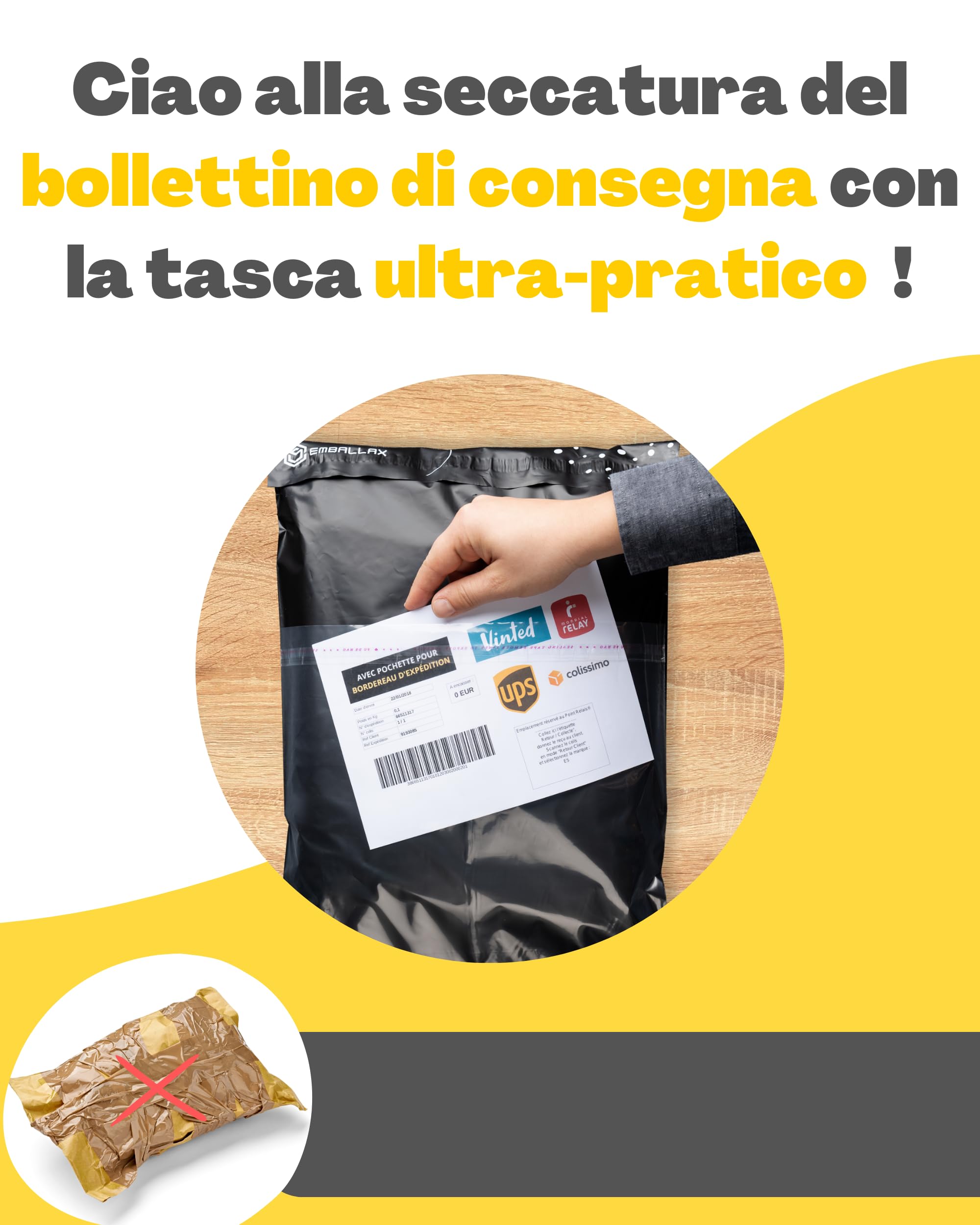 EMBALLAX Sacchetti Spedizione in Plastica XXL 60x45cm Non Trasparenti Resistenti Buste con Tasca per Bollettino