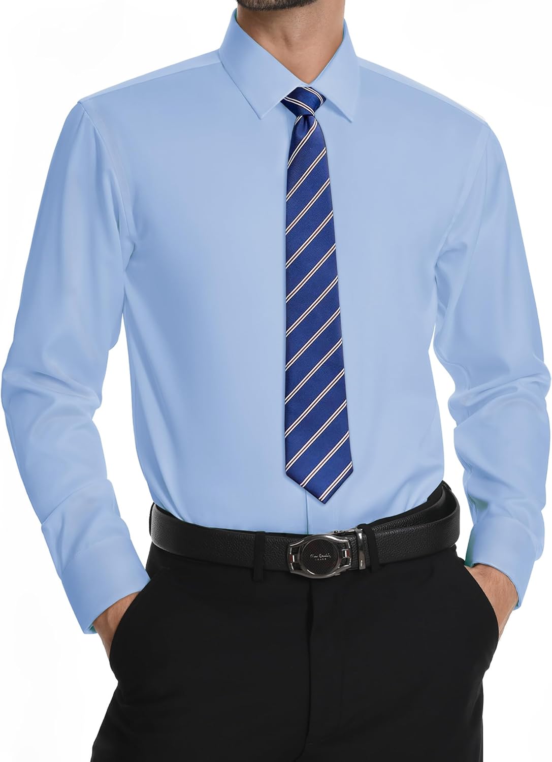Mens Dress Shirts Long Sleeve Stretch Wrinkle Free Rgular Fit Formal Casual Wedding Prom Button Up Shirt