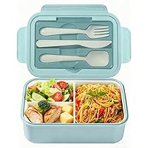 Diboniur Porta Pranzo, 1400ml Lunch Box con Posate, Schiscetta Pranzo Bambino Adulto Bento Box con 3 Scomparti, Schiscetta Contenitore Ermetico per Microonde Ufficio Lavoro Picnic (Azzurro)