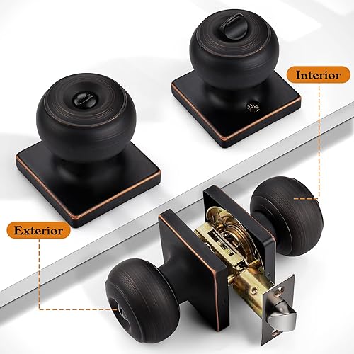 Miniatura 3 de Probrico Pomos cuadrados para puerta de privacidad, pomos de puerta de dormitorio con cerradura, pomo de puerta interior de bronce aceitado para