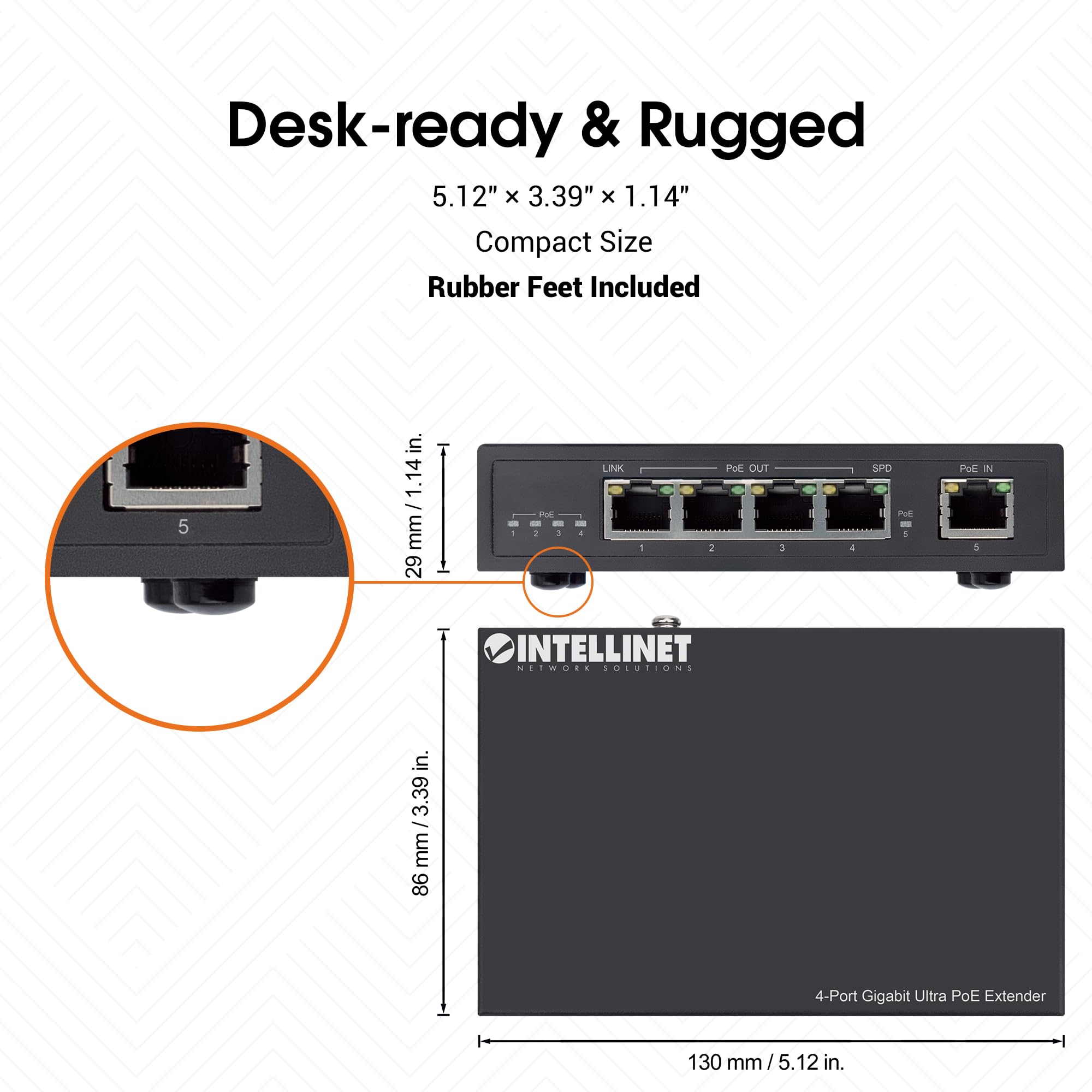 Intellinet Extensor Gigabit PoE++ de 4 Puertos – Presupuesto PoE de Salida de 90 W, extiende PoE hasta Otros 328 pies, silencioso sin Ventilador, Carcasa de Metal – 3 años de garantía Mfg – 561617