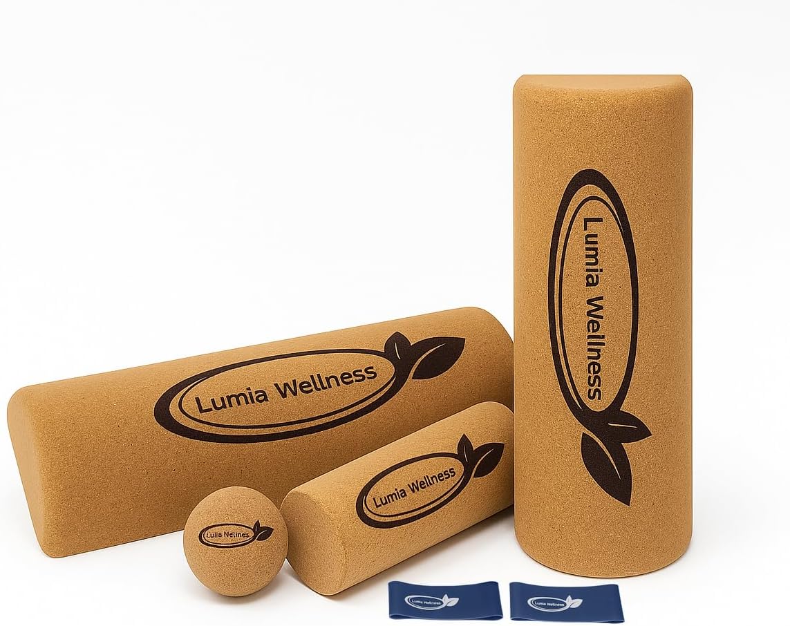 Natural Cork Balance Board Set - Yoga Foot & Ankle Strengthener, Balancing Board Massager for Plantar Fasciitis Relief, Pilates Toe Stretcher