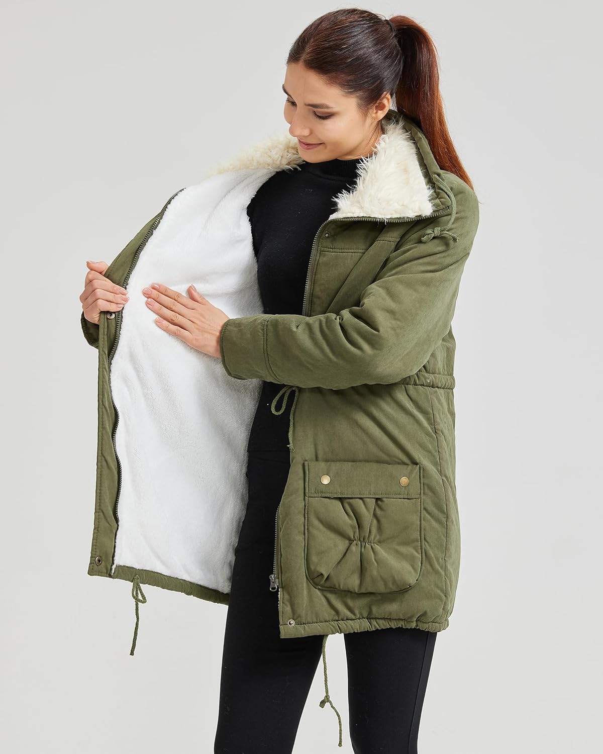 MEWOW Women's Winter Mid Length Thick Warm Faux Lamb Wool Lined Jacket Casual Coat - Image 6