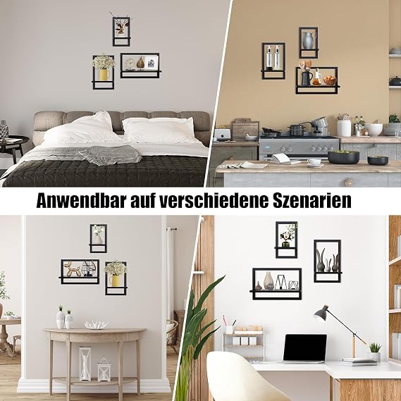 Set of 3 Floating Shelves For Wall, Black
