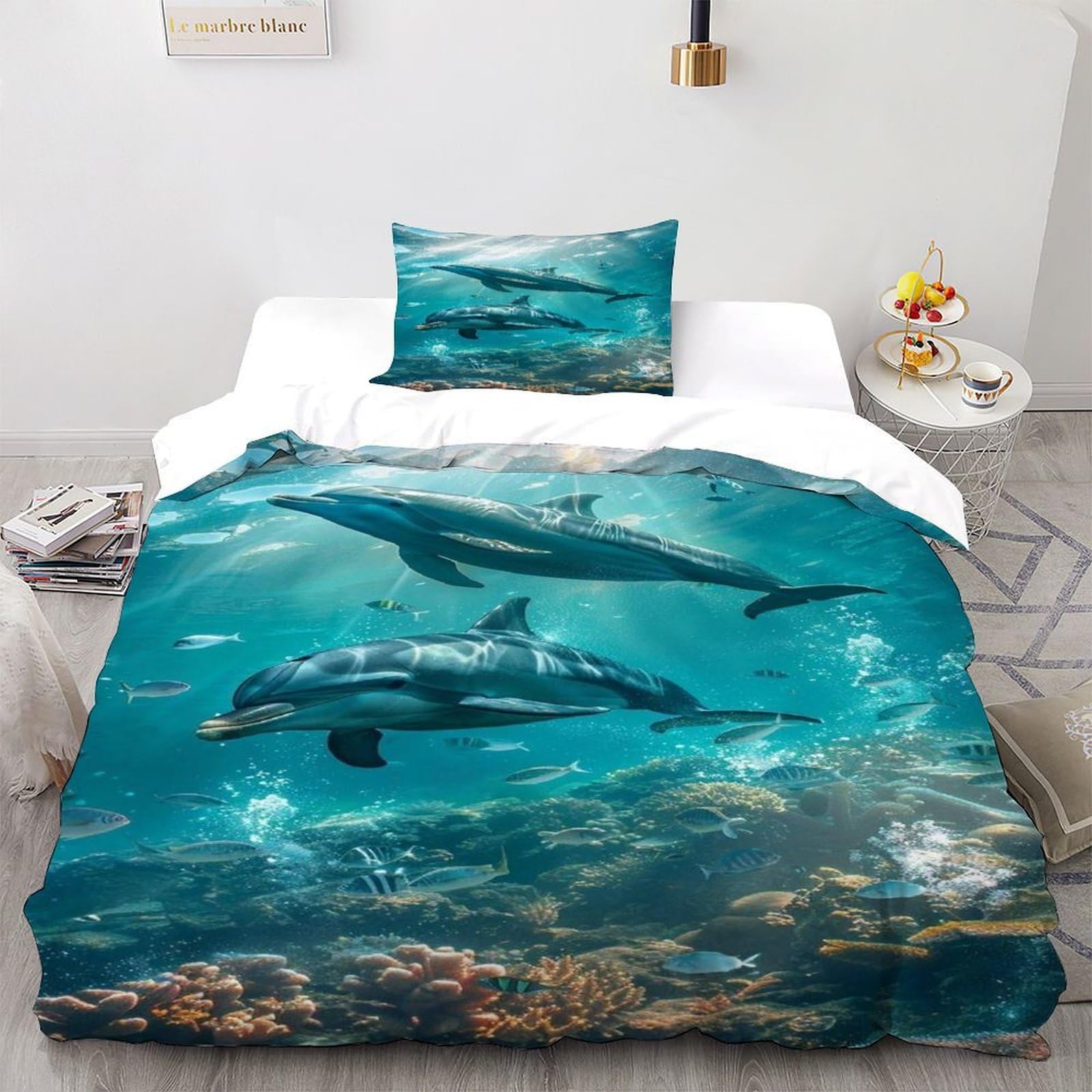 Housse de couette dauphins 135x200 adulte microfibre anti-plis