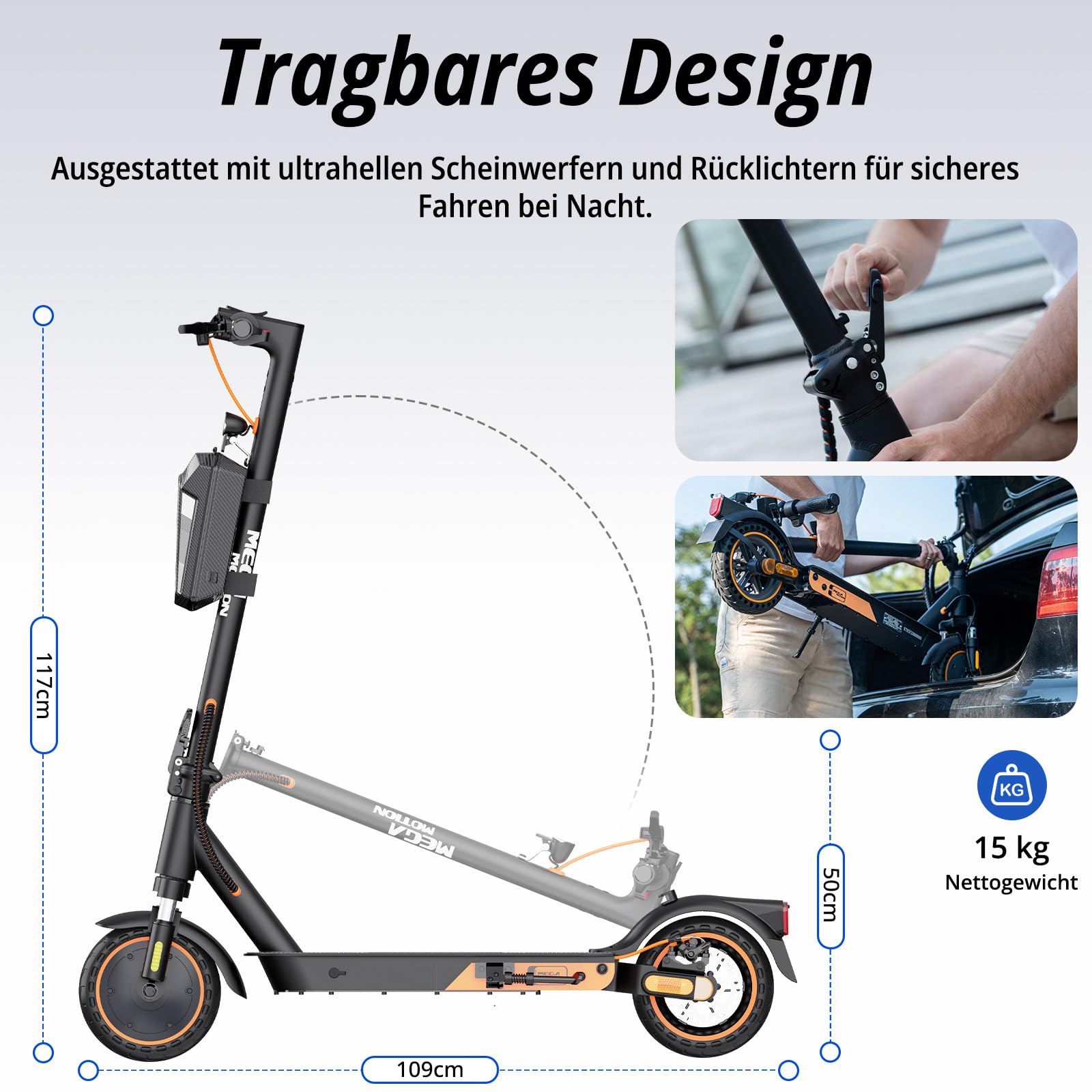 MEGA MOTION Uchwyty 8,5" hulajnoga elektryczna z dopuszczeniem do ruchu drogowego, ABE składana hulajnoga elektryczna