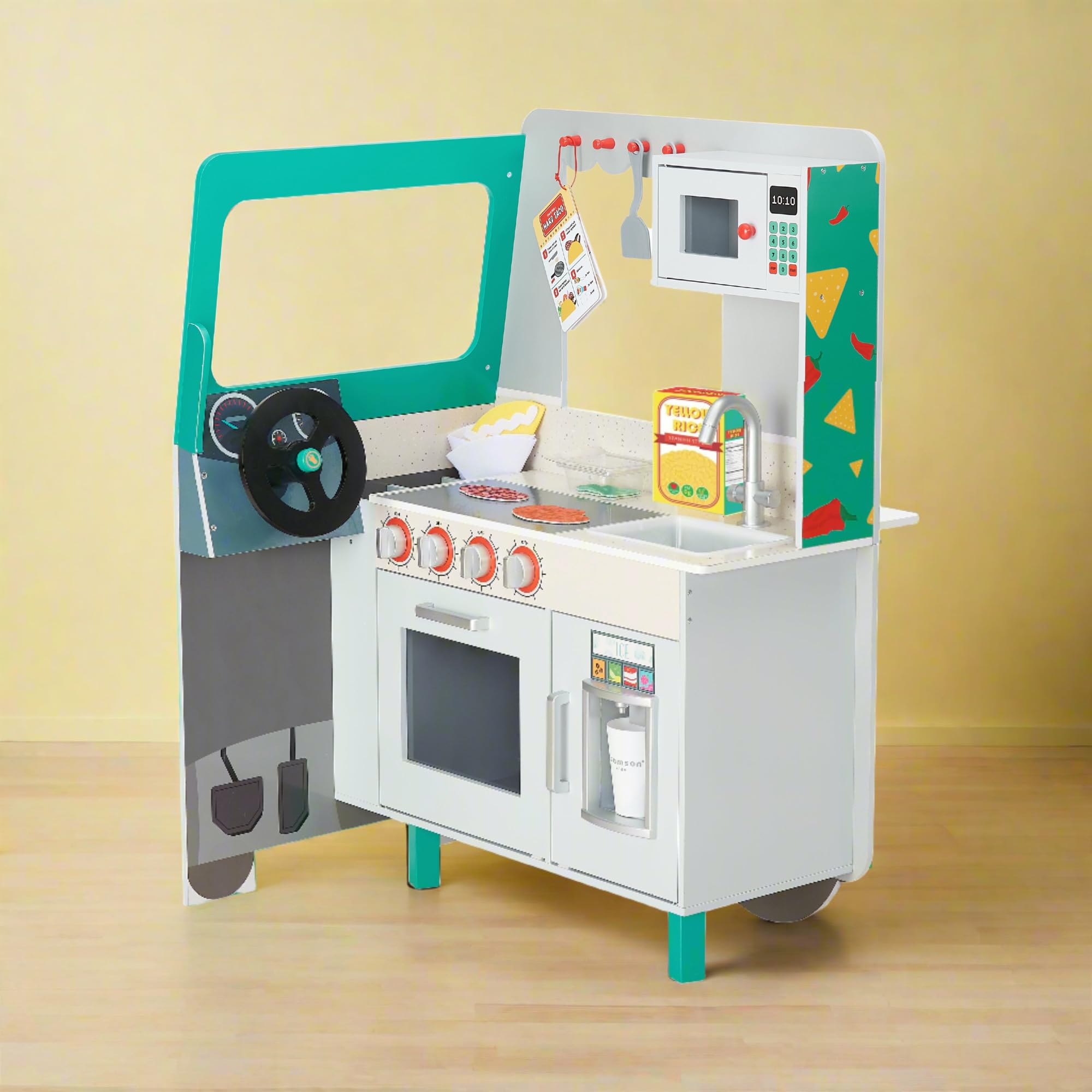 Teamson Kids Food Truck en Bois, Cuisine de Jeu pour Enfants, Camion Taco Ludique | Camion Taco Ludique