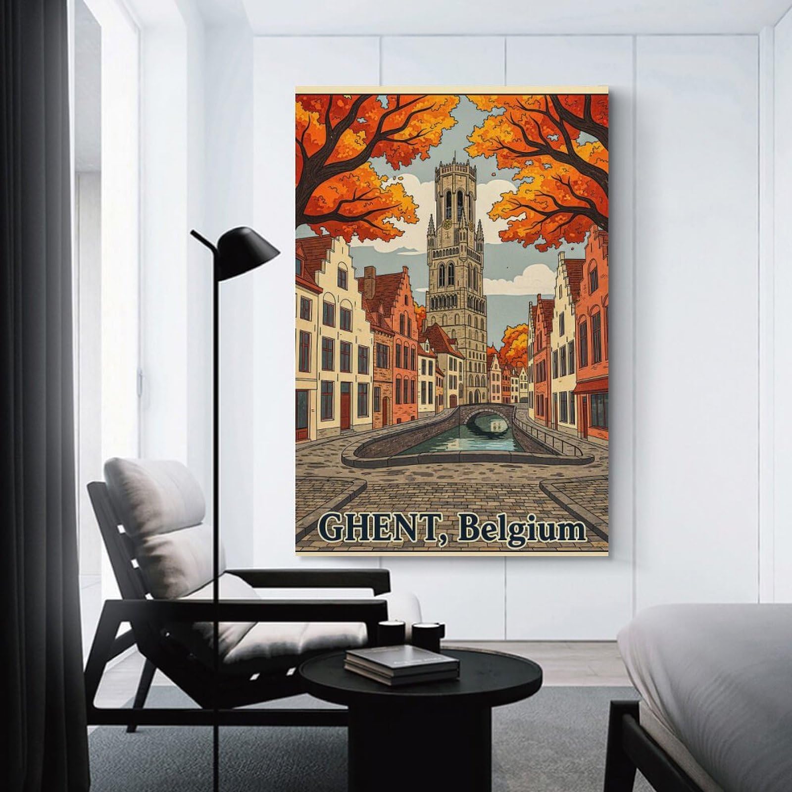 Junmoney Unframe-Style-24 Ghent, Belgium Autumn Canal Scene Decorative Wall Artwork 20X30inch(50X75cm), For Home Lounge, Bedroom Or Reading Nook, Easy Decor For Gallery Walls