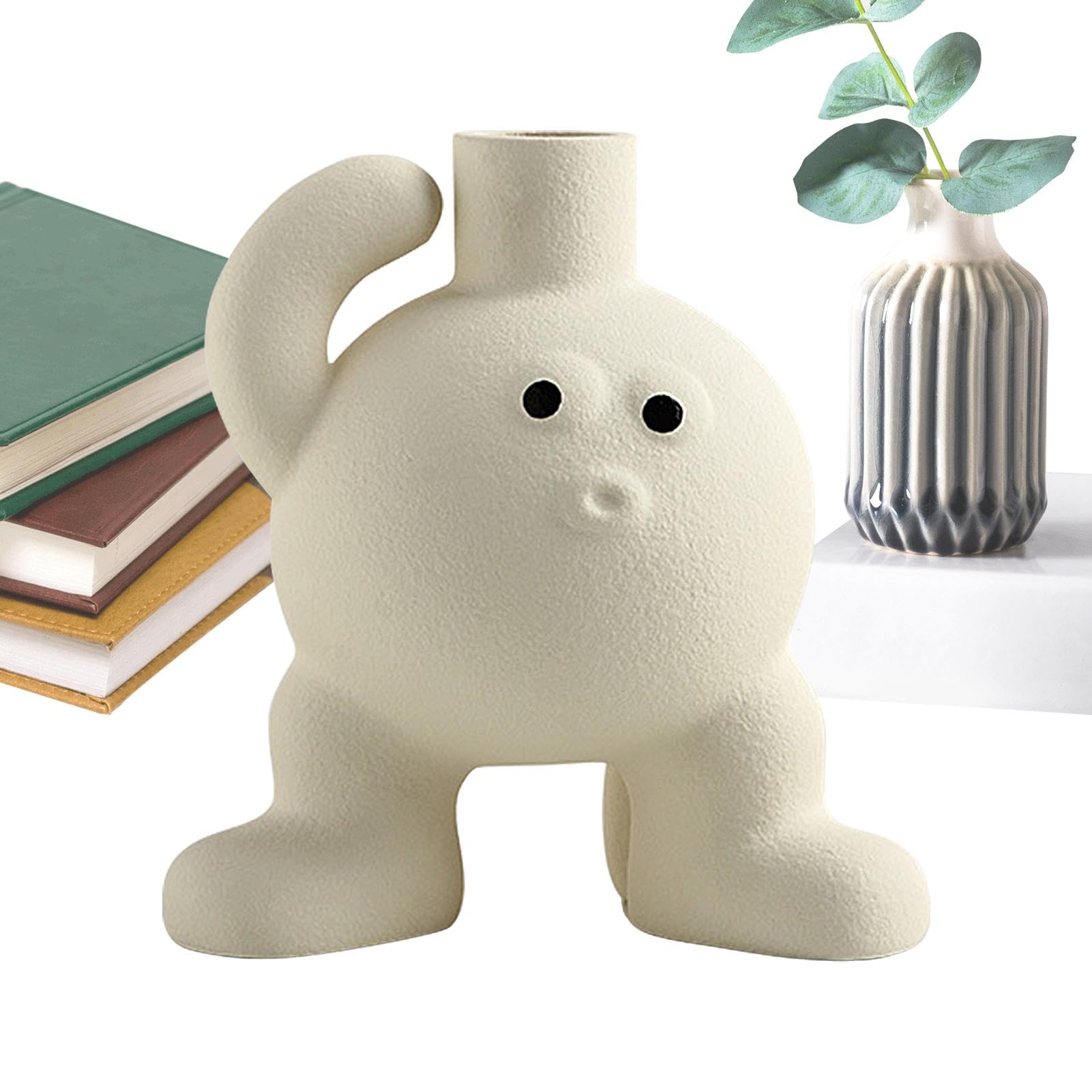 Vase crème en céramique givré grand pied pour centre de table