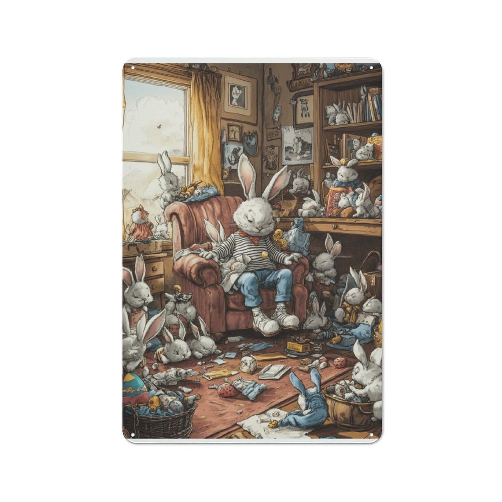 Junmoney Style-13 Retro Metal Wall Sign 30X20cm With Easter Bunny Decorations For Home Bar Wall, A Housewarming Gift For Hosts Who Enjoy Retro Interiors